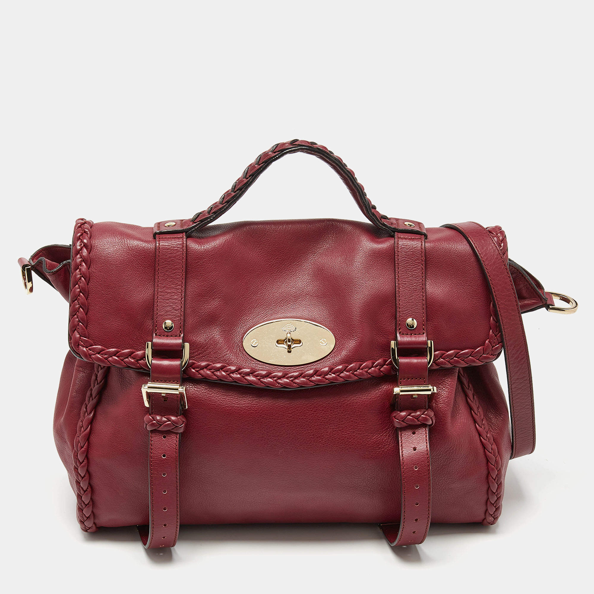 Pre Owned Mulberry Burgundy Leather Oversized Alexa Top Handle Bag