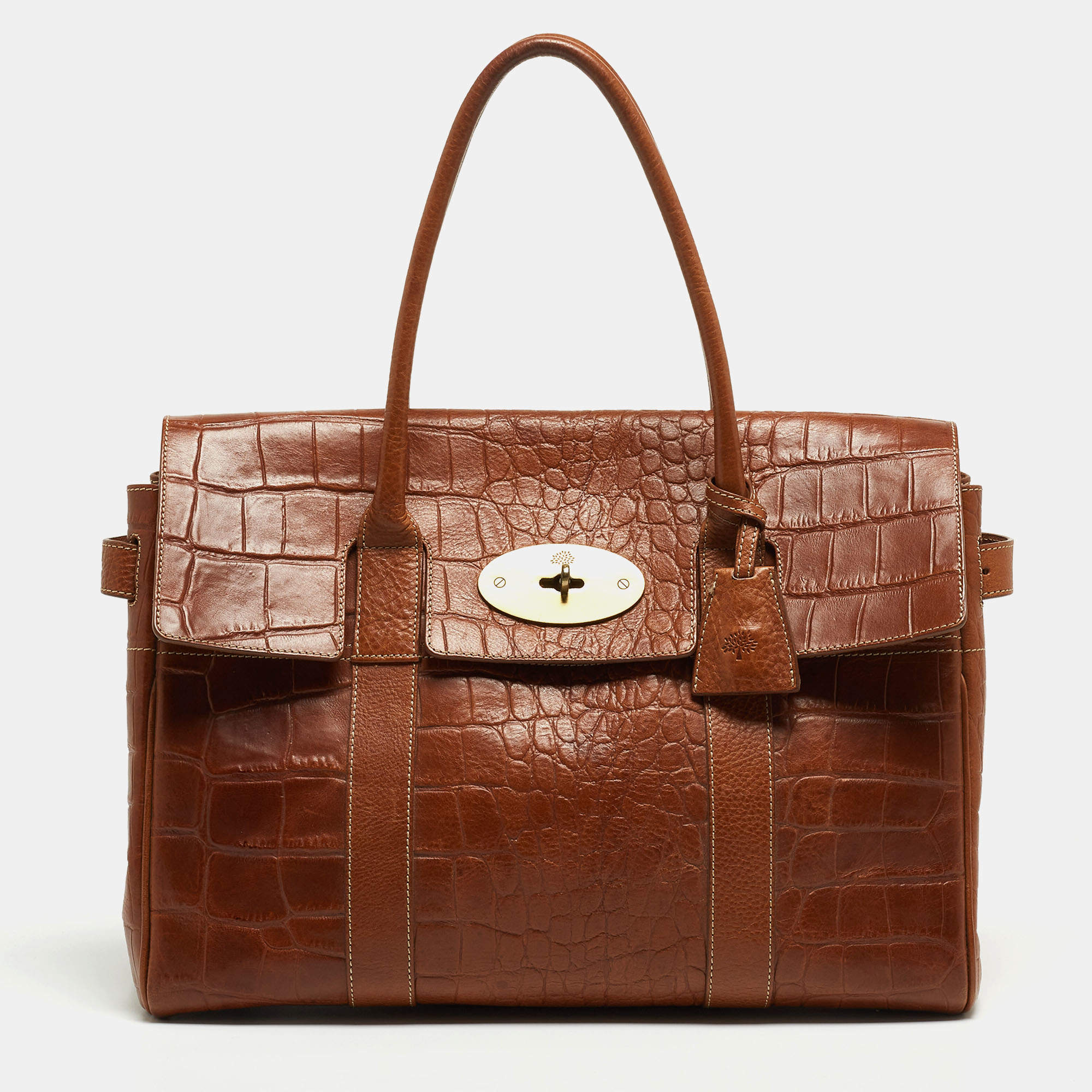 Mulberry Brown Croc Embossed Leather Bayswater Satchel