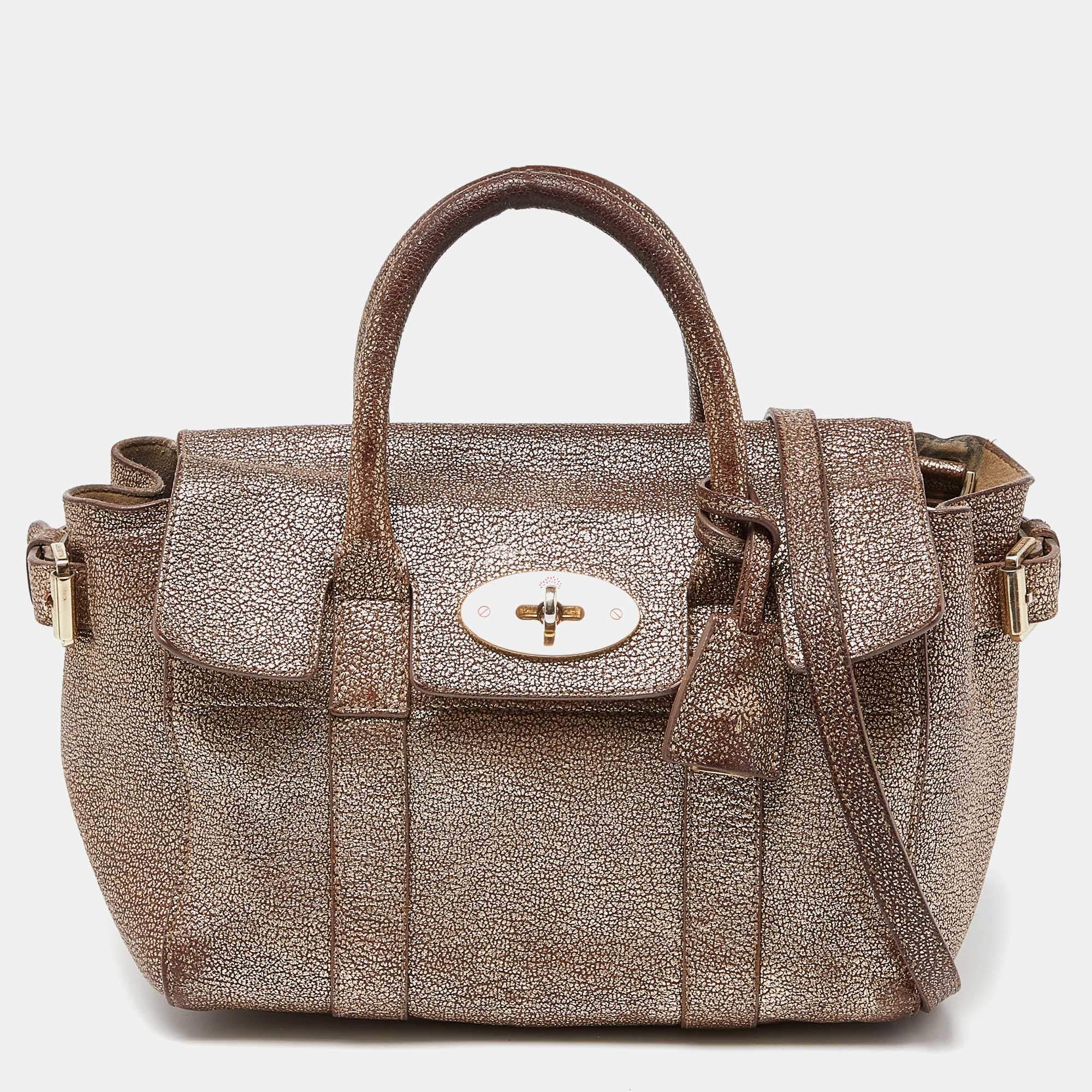 Pre Owned Mulberry Metallic Brown Leather Mini Bayswater Satchel
