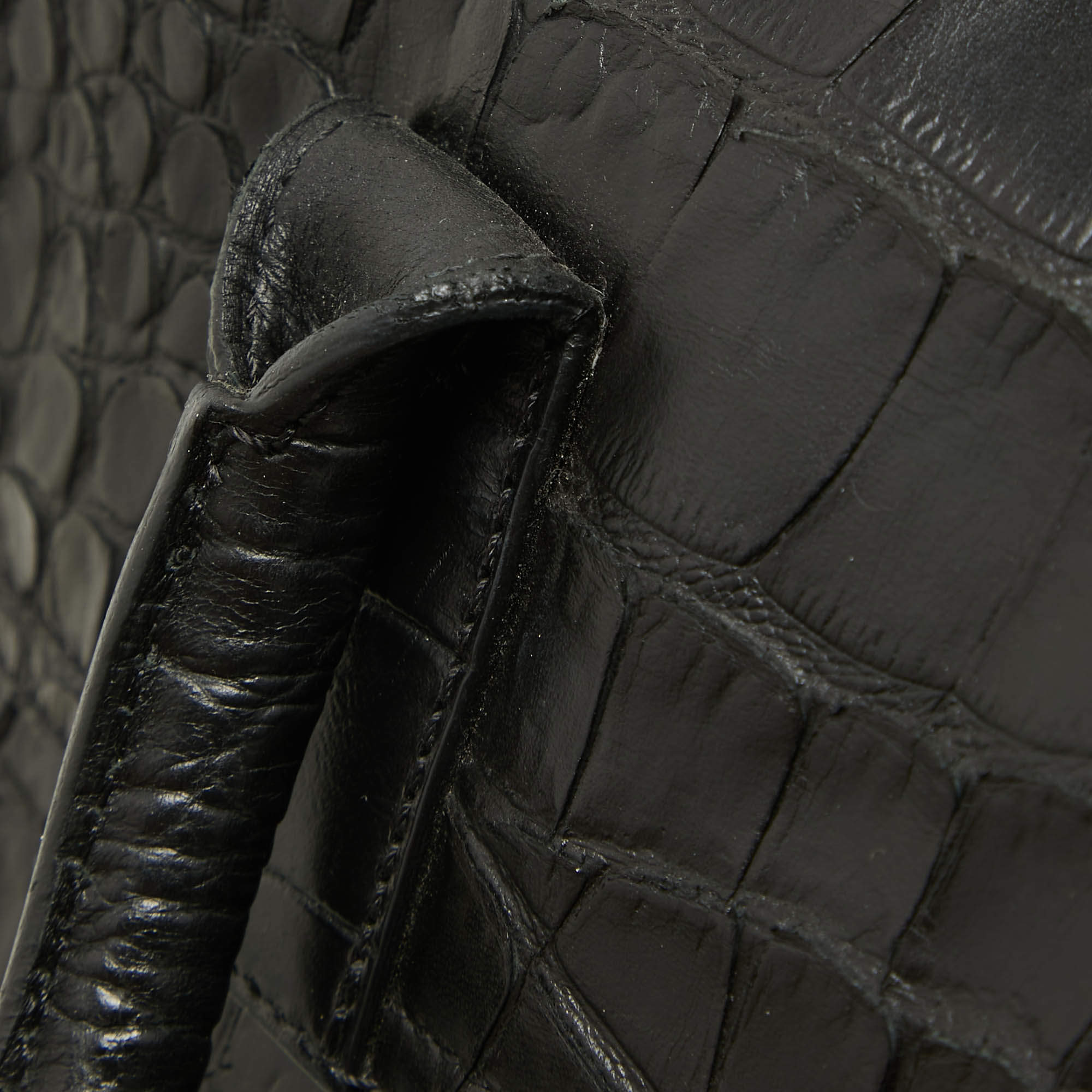 Pre Owned Mulberry Black Croc Embossed Leather Bayswater Satchel
