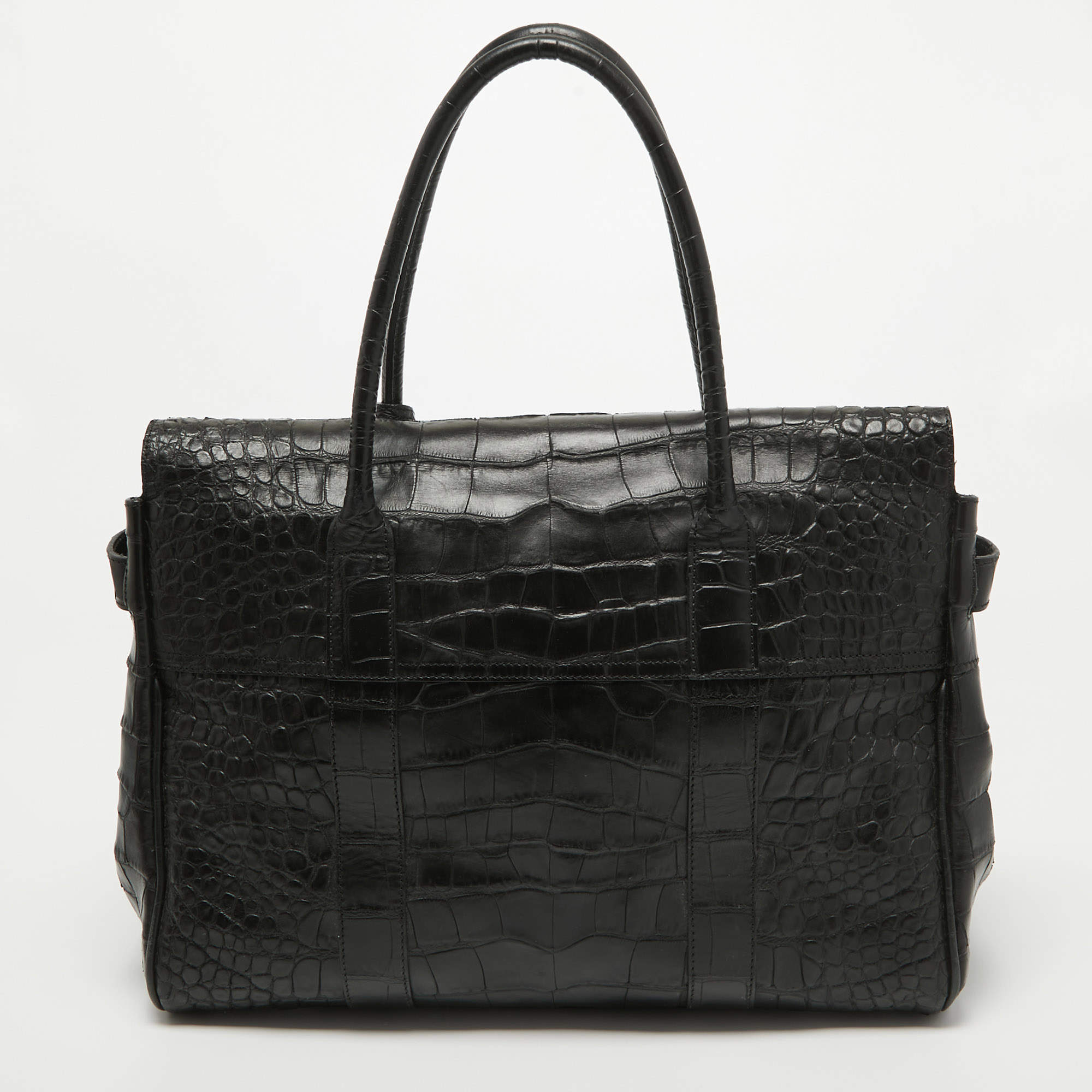 Pre Owned Mulberry Black Croc Embossed Leather Bayswater Satchel