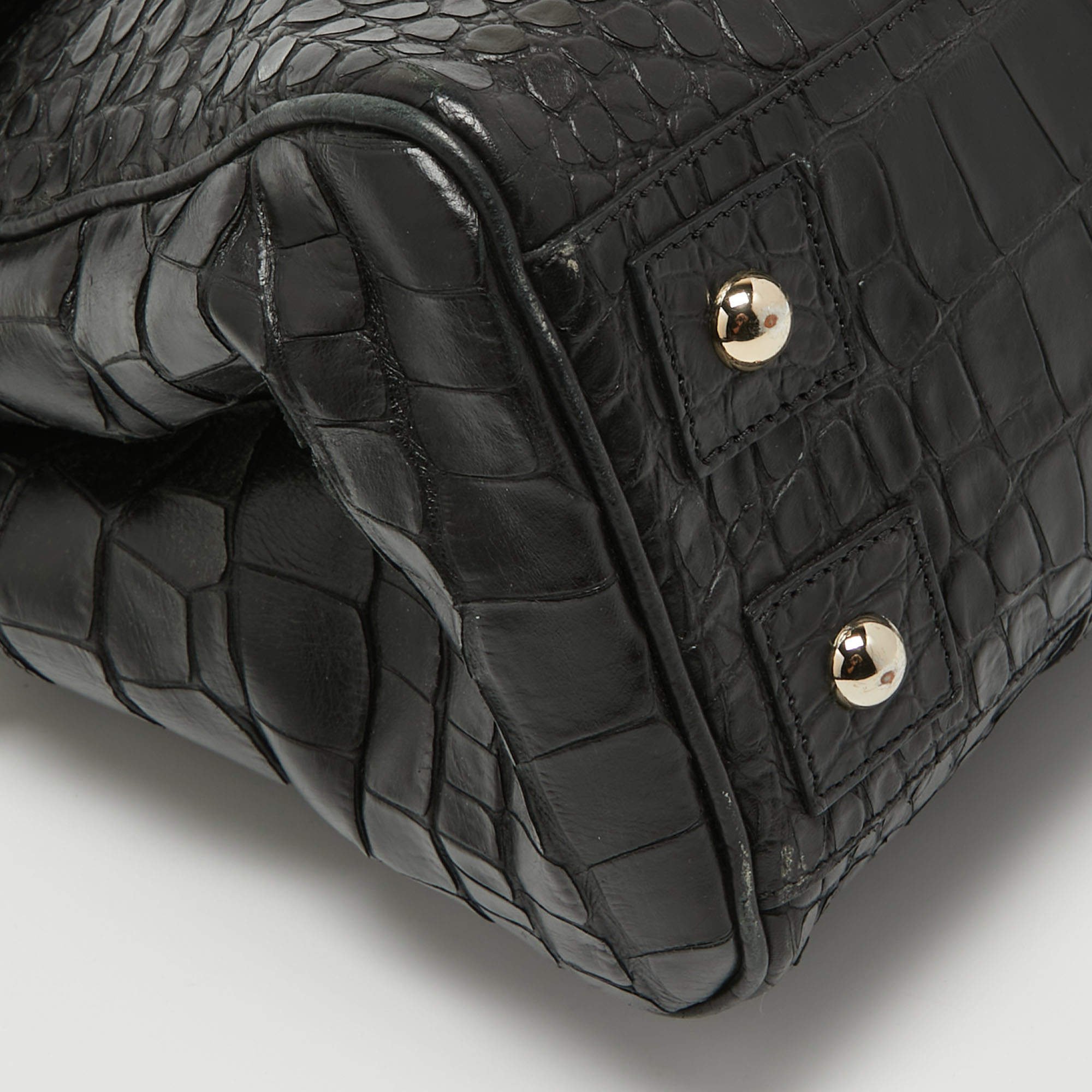 Pre Owned Mulberry Black Croc Embossed Leather Bayswater Satchel