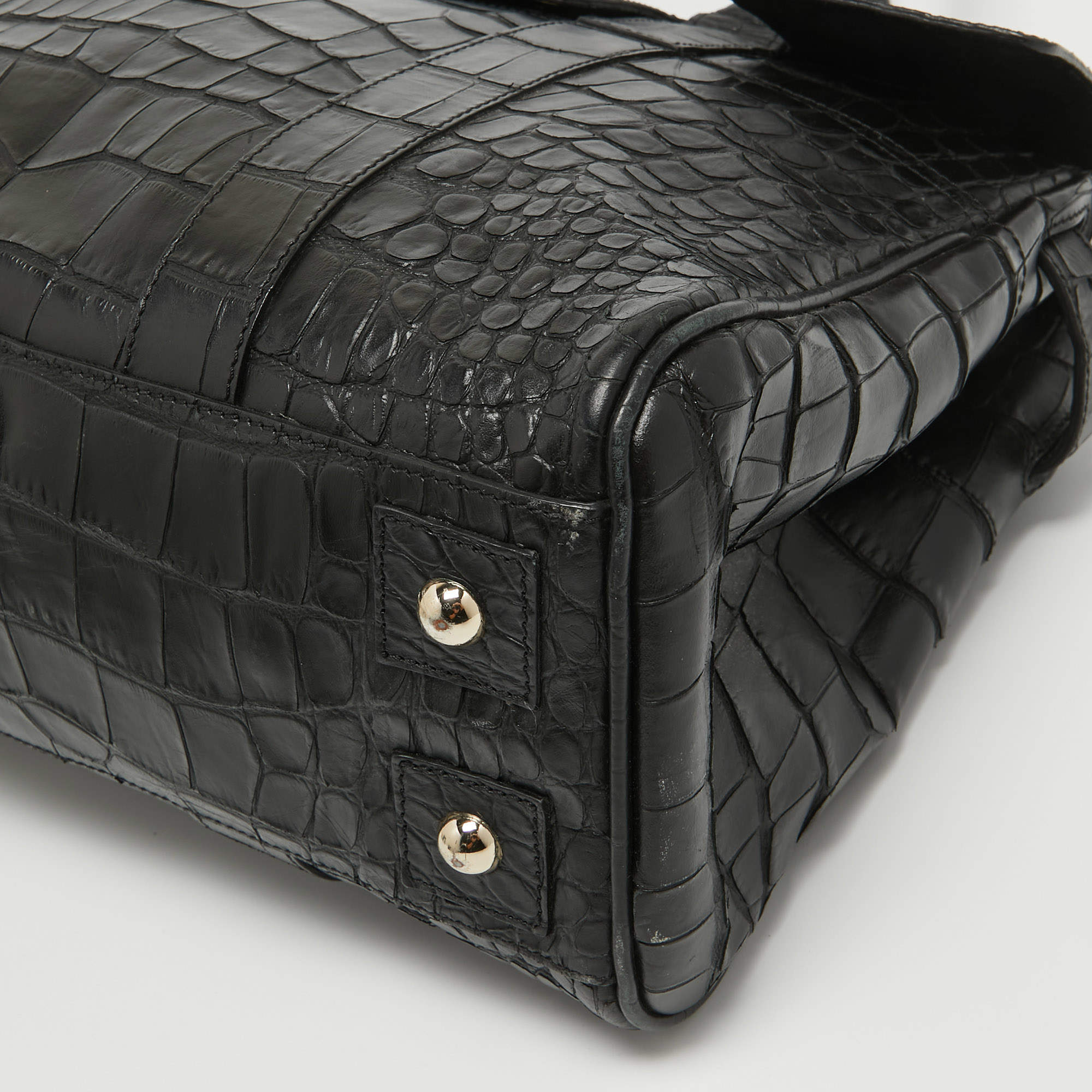 Pre Owned Mulberry Black Croc Embossed Leather Bayswater Satchel