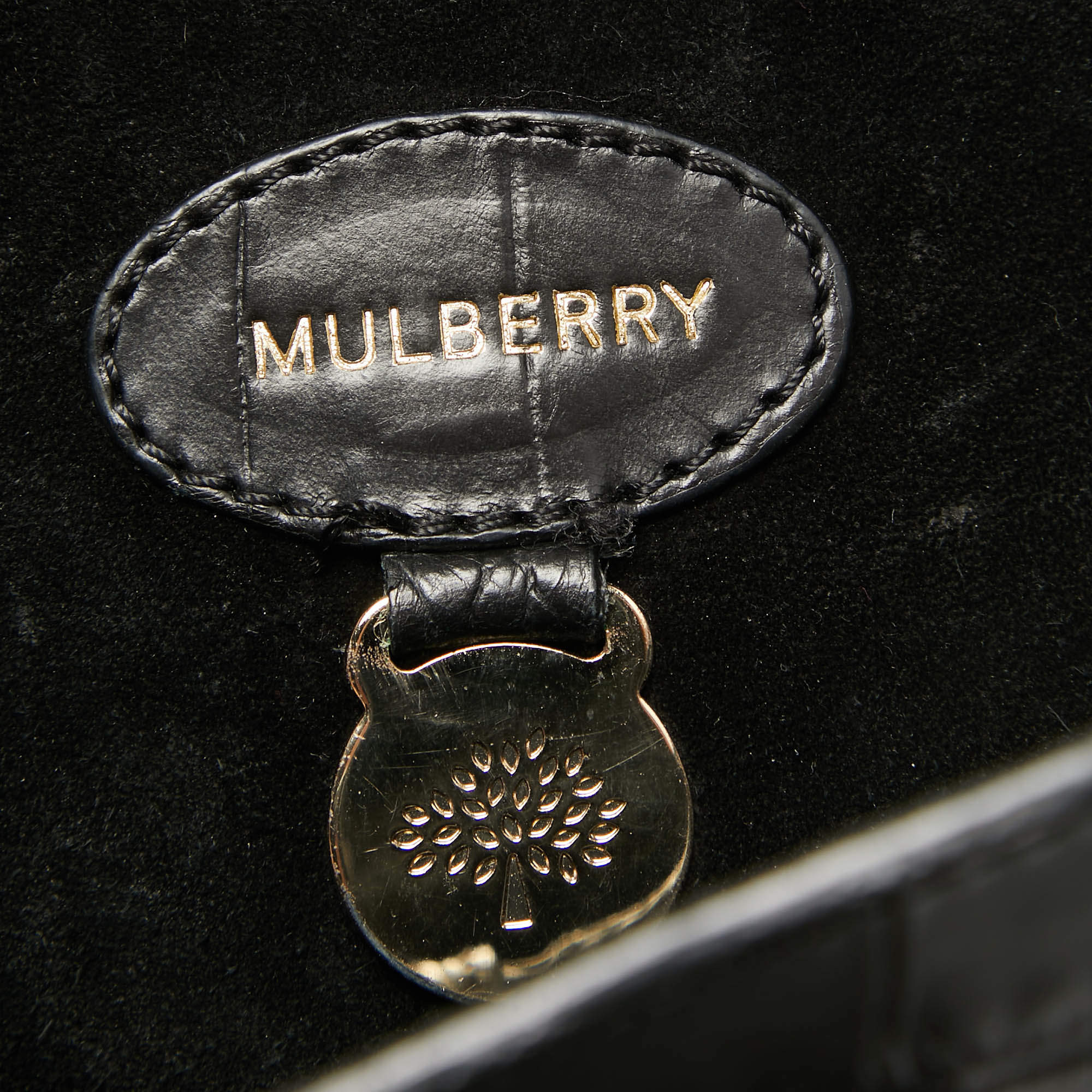 Pre Owned Mulberry Black Croc Embossed Leather Bayswater Satchel