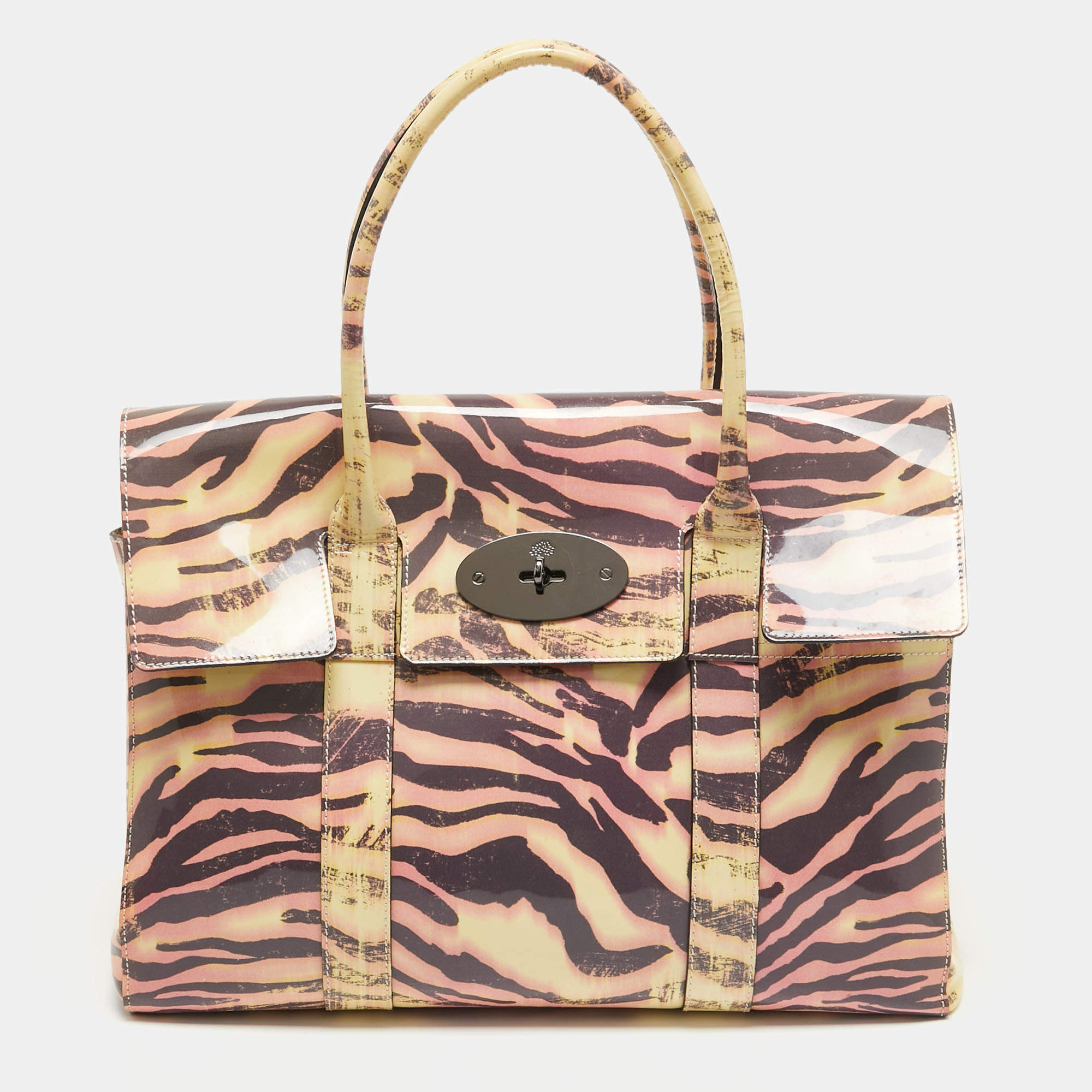 Mulberry Cream/Multicolor Zebra Print Patent Leather Bayswater Satchel