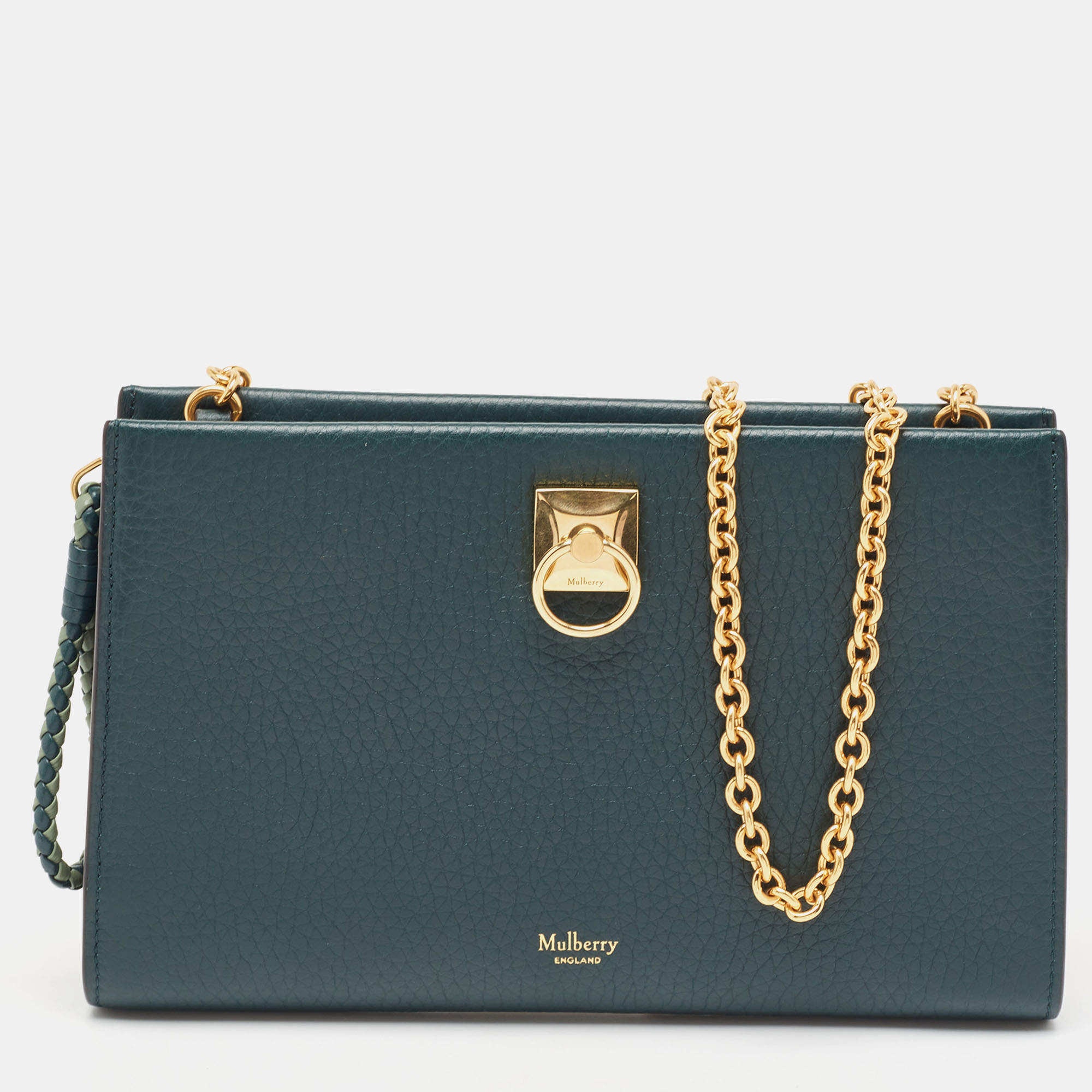 Mulberry Green Leather Iris Wallet On Chain