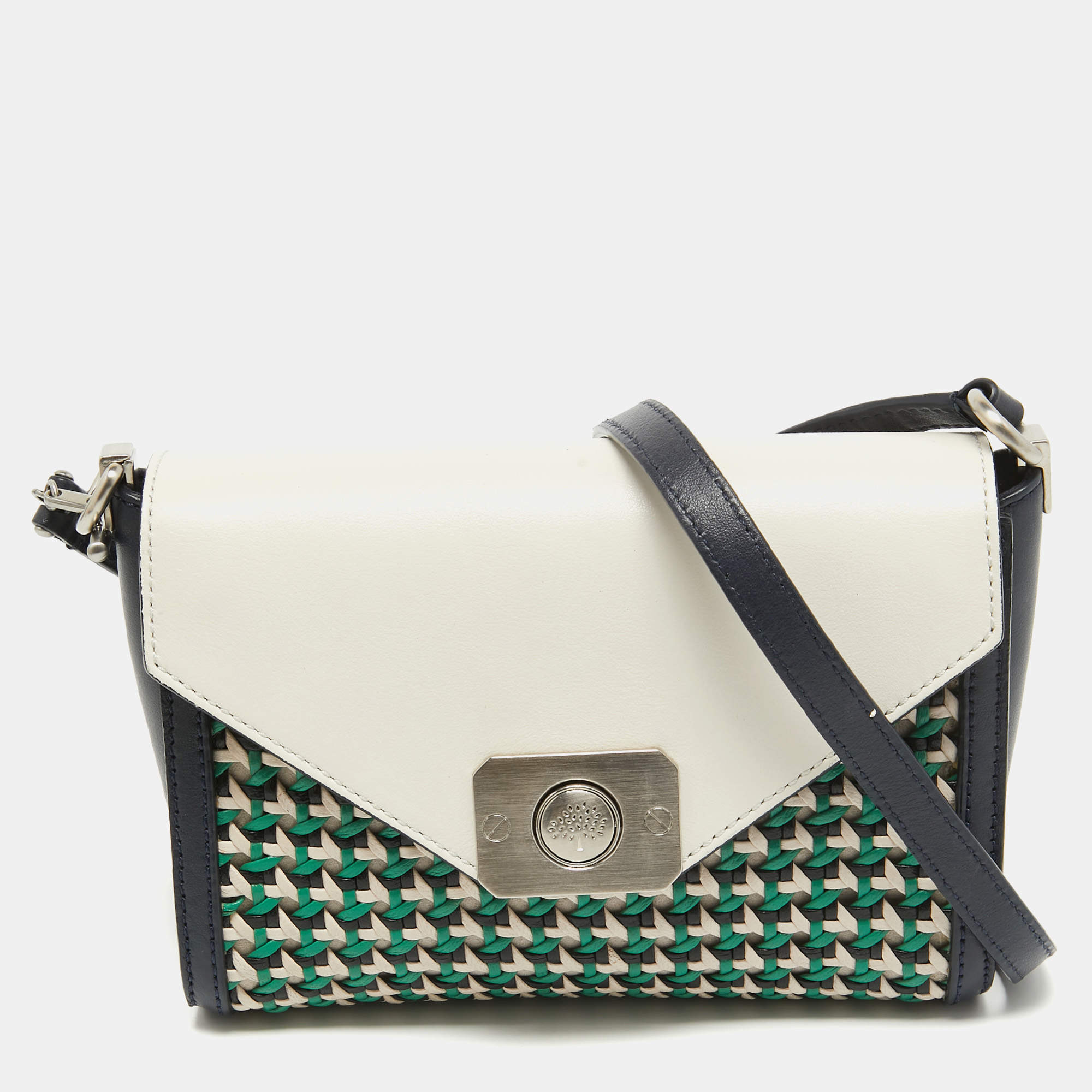 Mulberry Multicolor Leather Woven Delphie Duo Flap Shoulder Bag