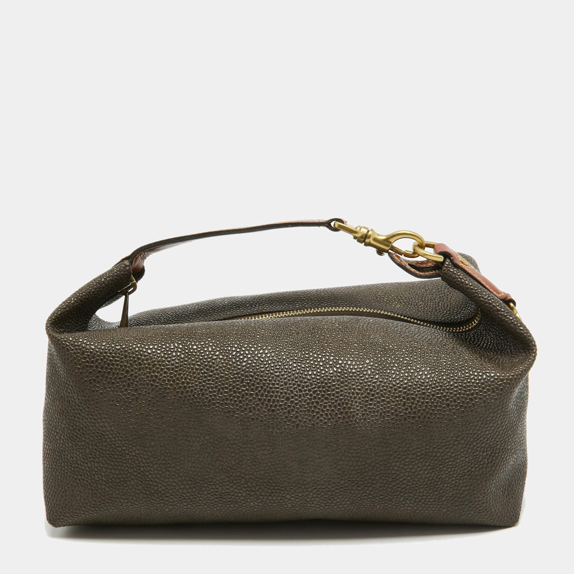 Mulberry Brown Textured Leather Zip Oversized Clutch