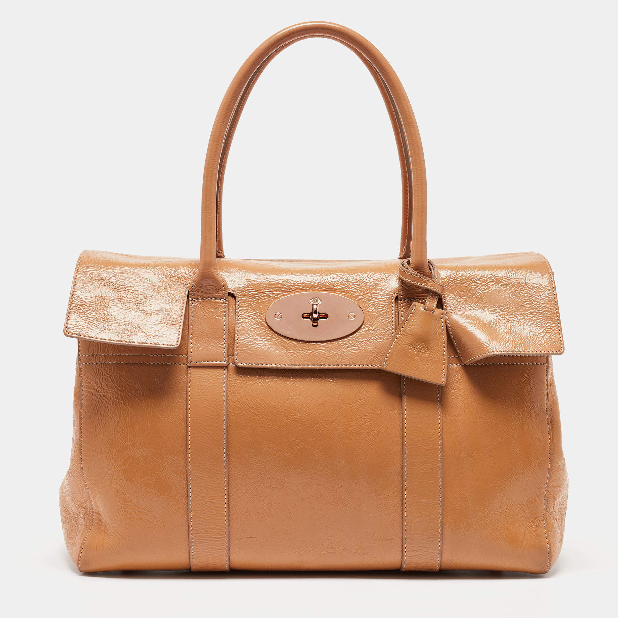 Mulberry Beige Patent Leather Bayswater Satchel