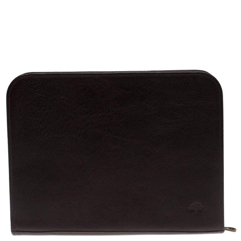Mulberry Dark Brown Leather Round Zip Document Case