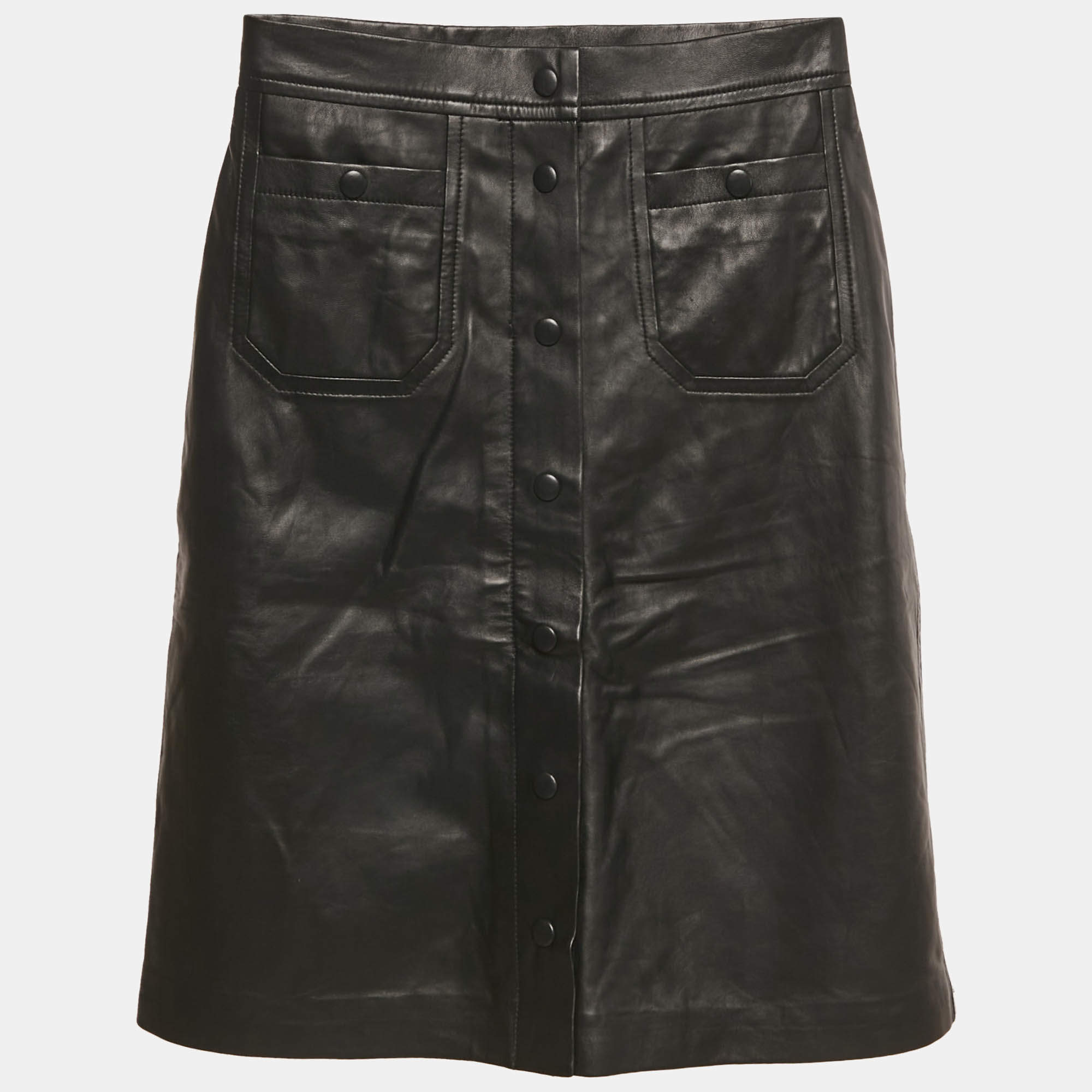  مملوكة مسبقًا Munthe Black Leather Button Front Skirt S
