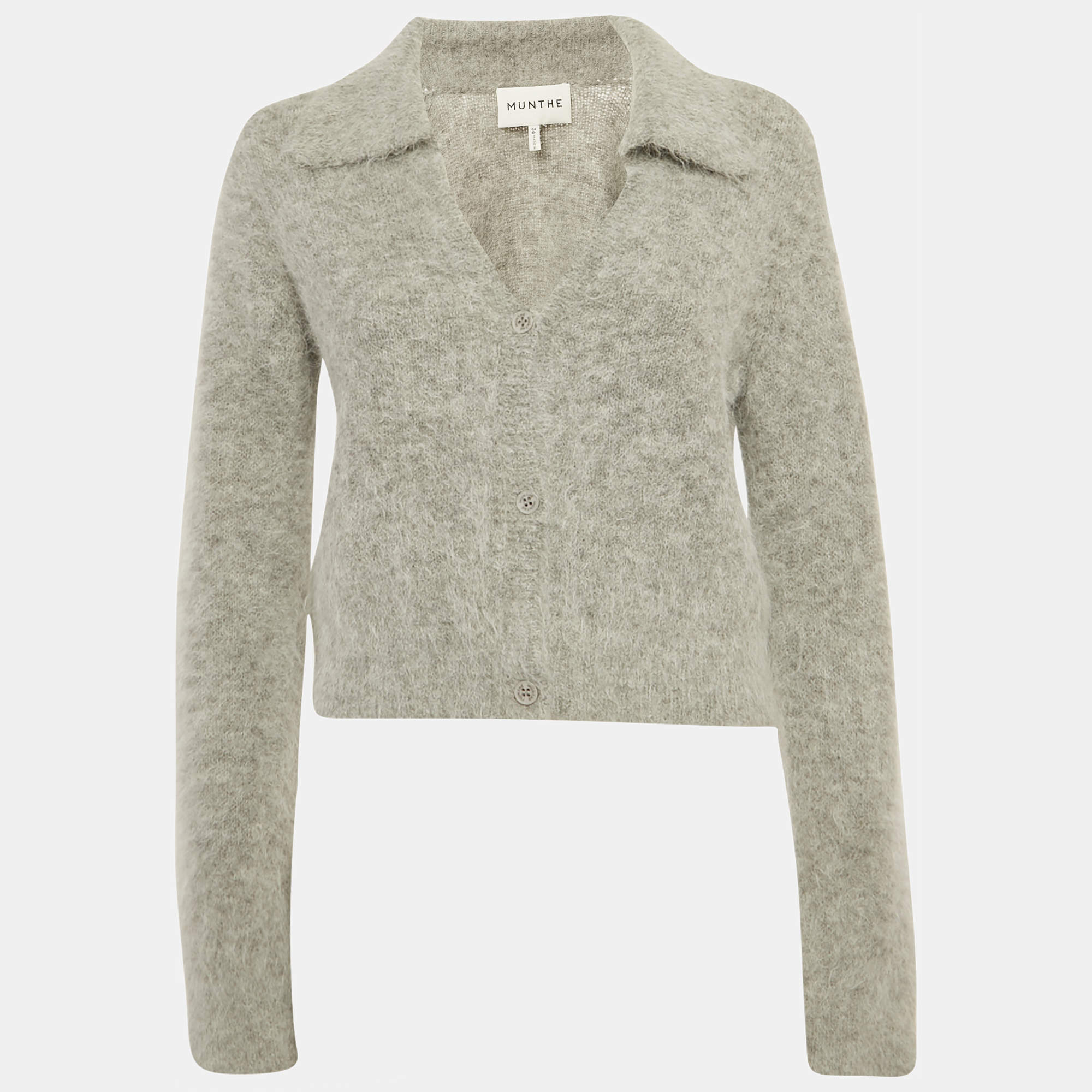 Pre Owned Munthe Grey Mohair Wool Buttoned Cardigan S