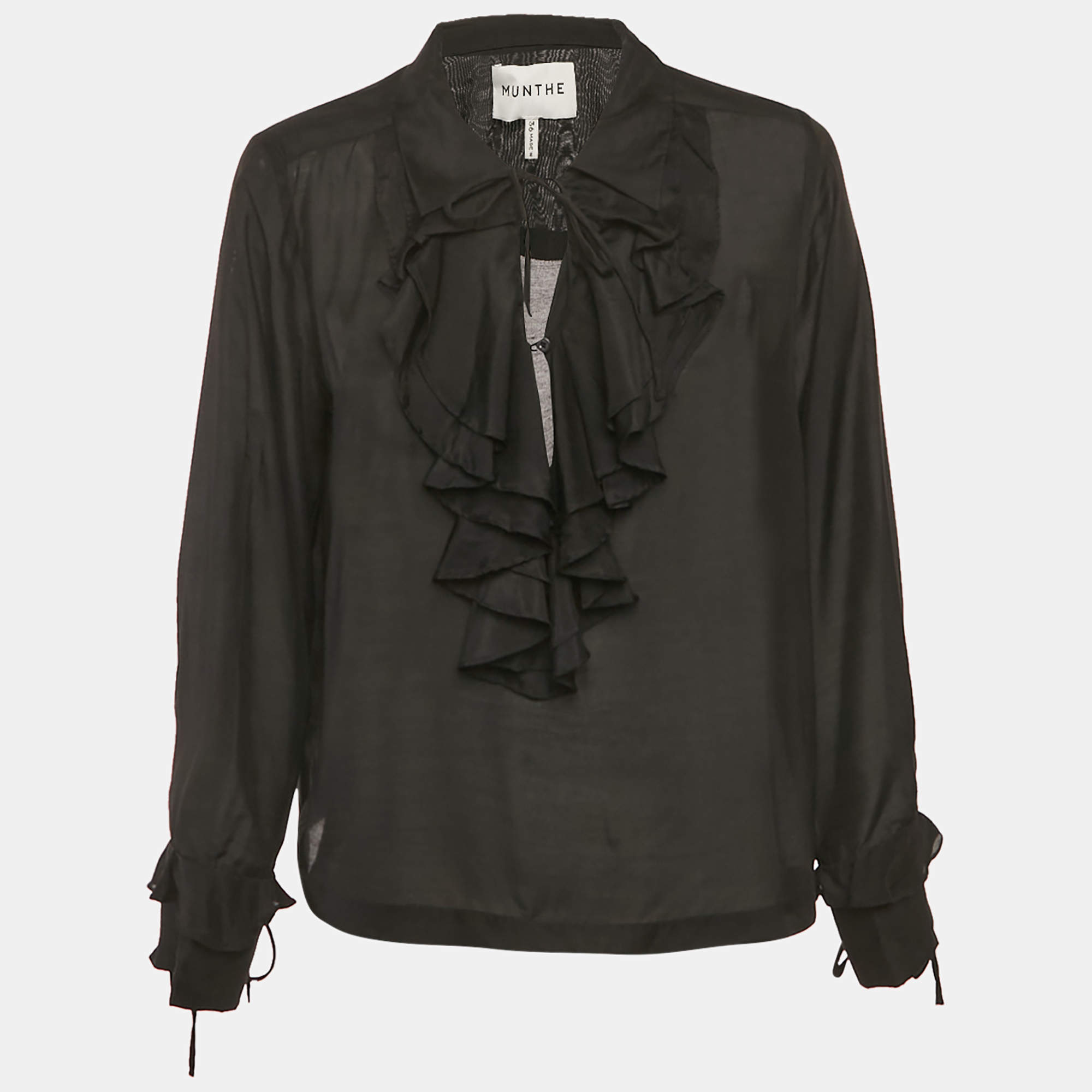 مملوكة مسبقًا Munthe Black Crepe Ruffled Blouse S