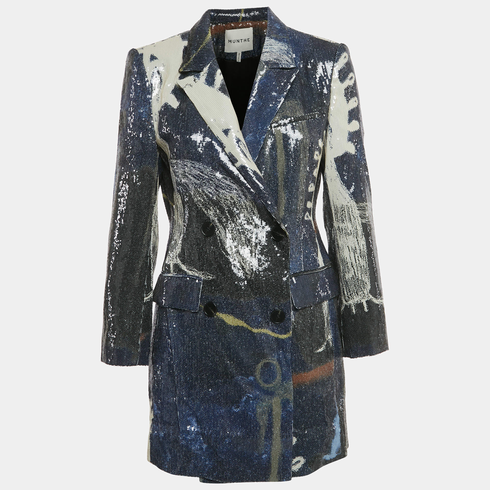 Pre Owned Munthe Blue Abstract Sequin Blazer M