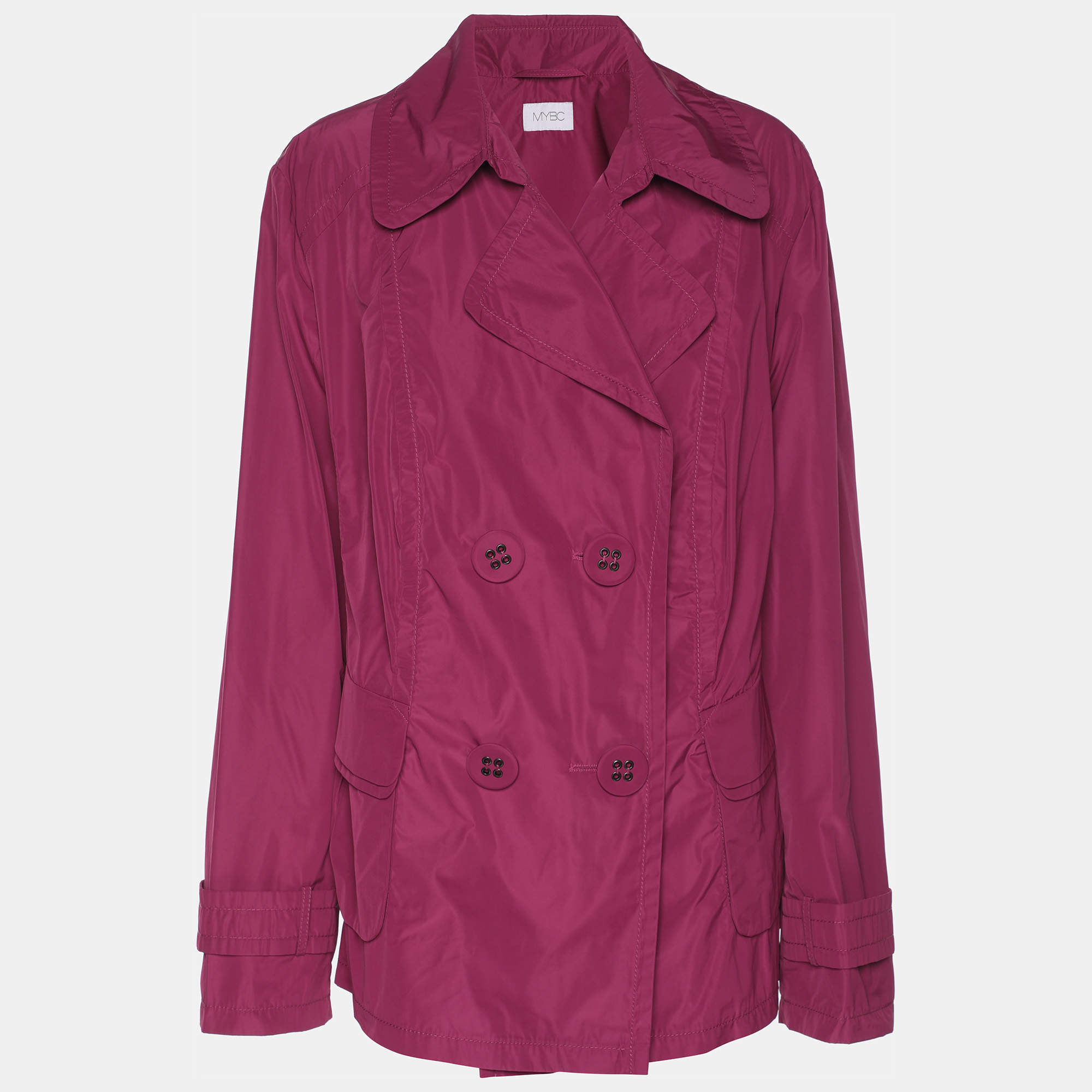 Pre Owned MYBC Pink Nylon Double Breasted Belted Blazer XL