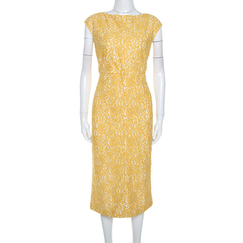 yellow lace sheath dress