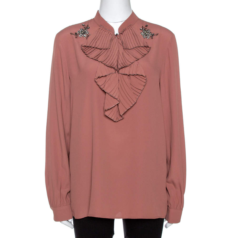 N°21 Pink Silk Blend Embellished Frill Shirt M