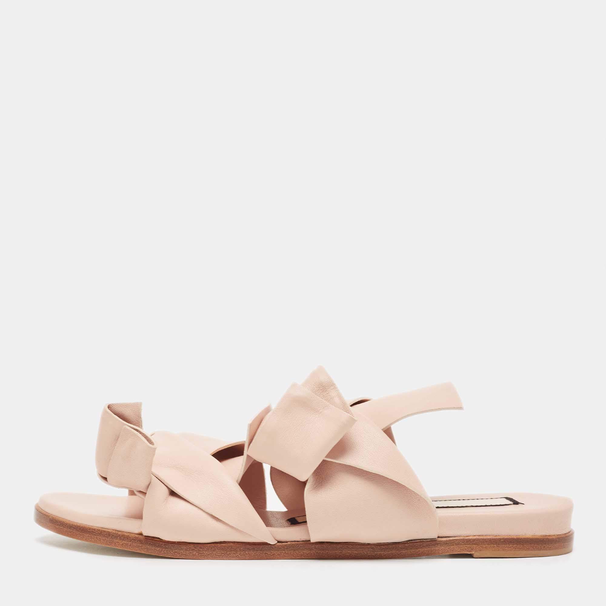 N21 Beige Leather Knot  Slide Flats Size 37