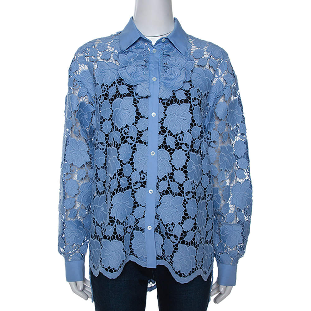 قميص إن21 واسع دانتيل غيبور مورد أزرق مقاس صغير (سمول)