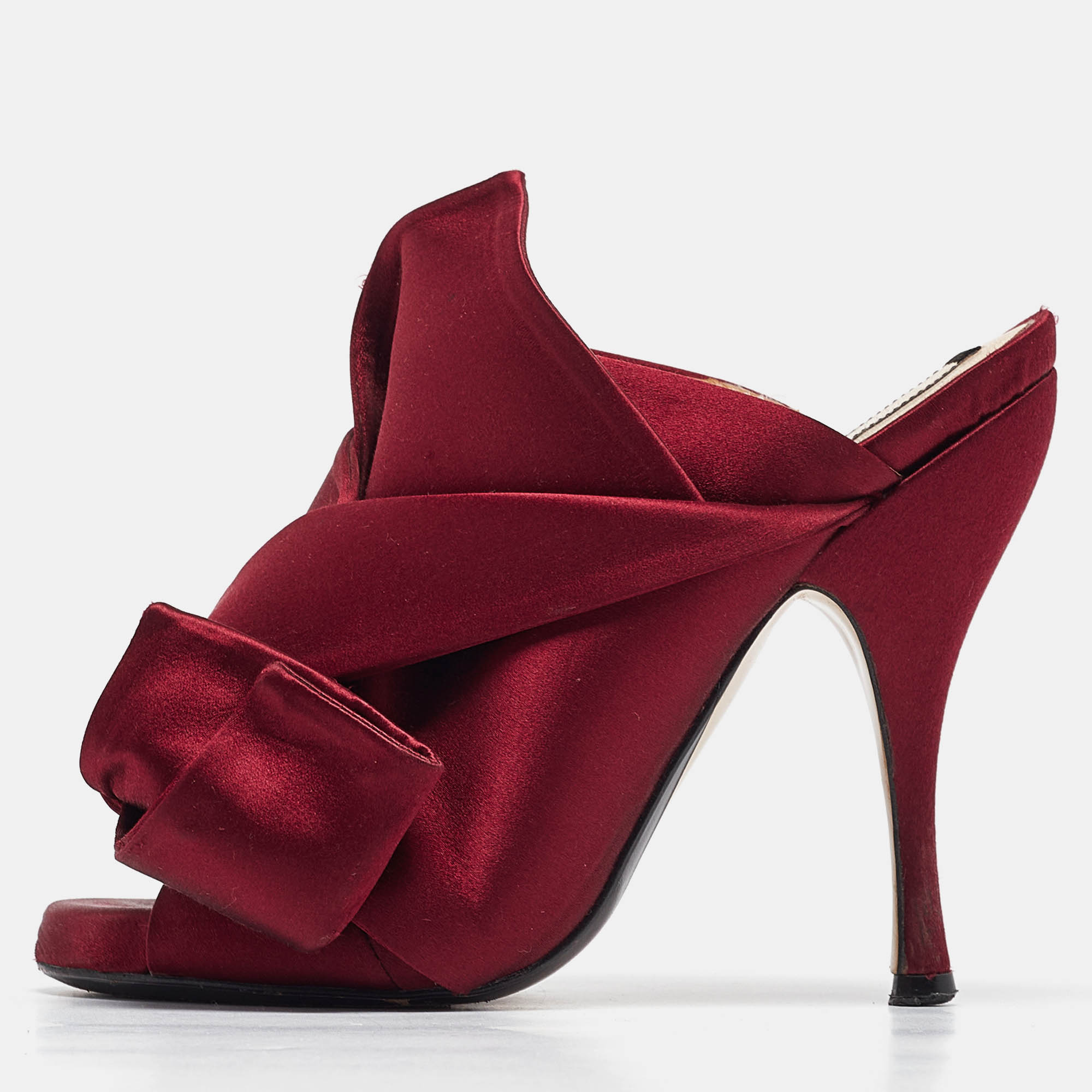 Nº21 Burgundy Satin Knotted Bow Mules Size 35