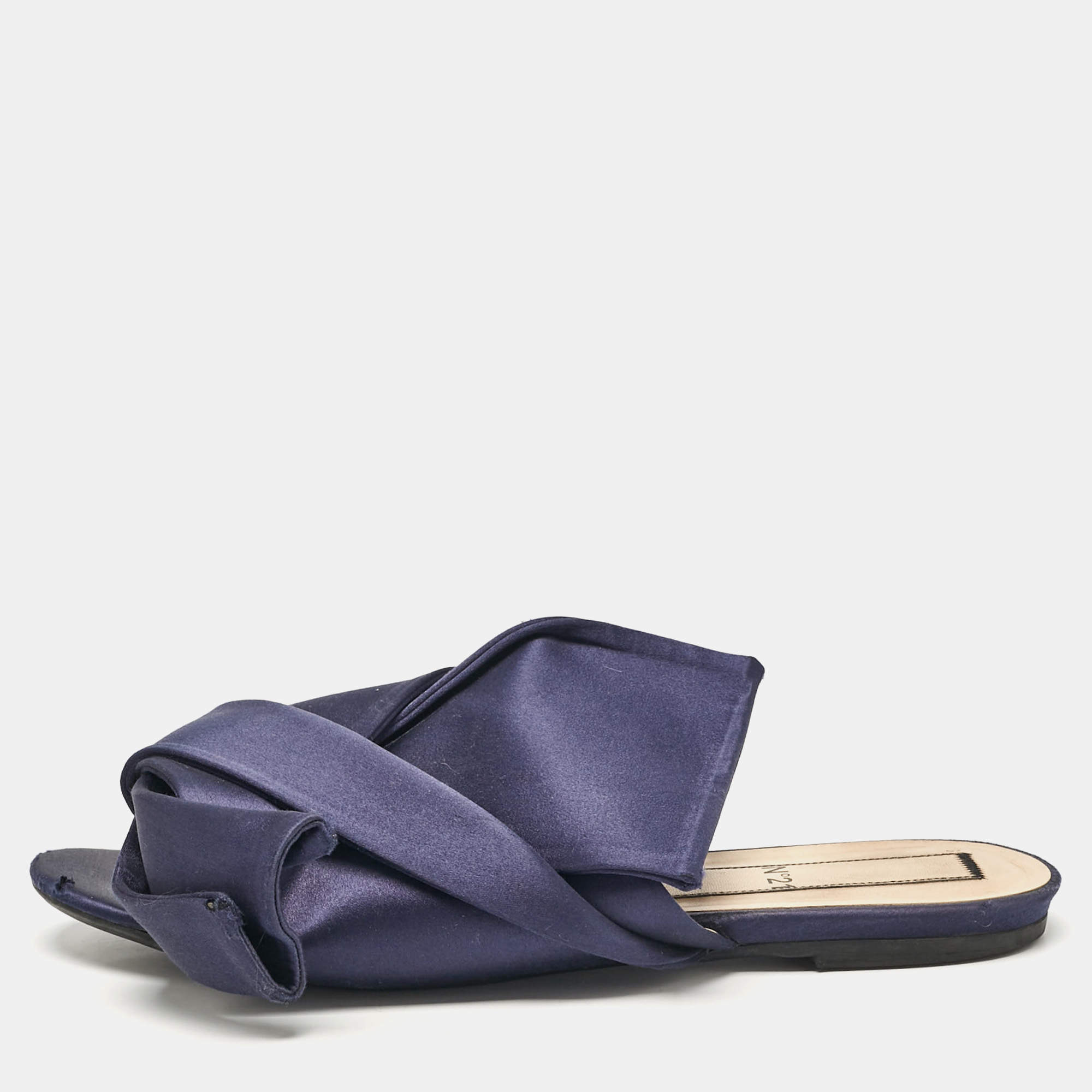 N21 Navy Blue Satin Knot Flat Slides Size 41
