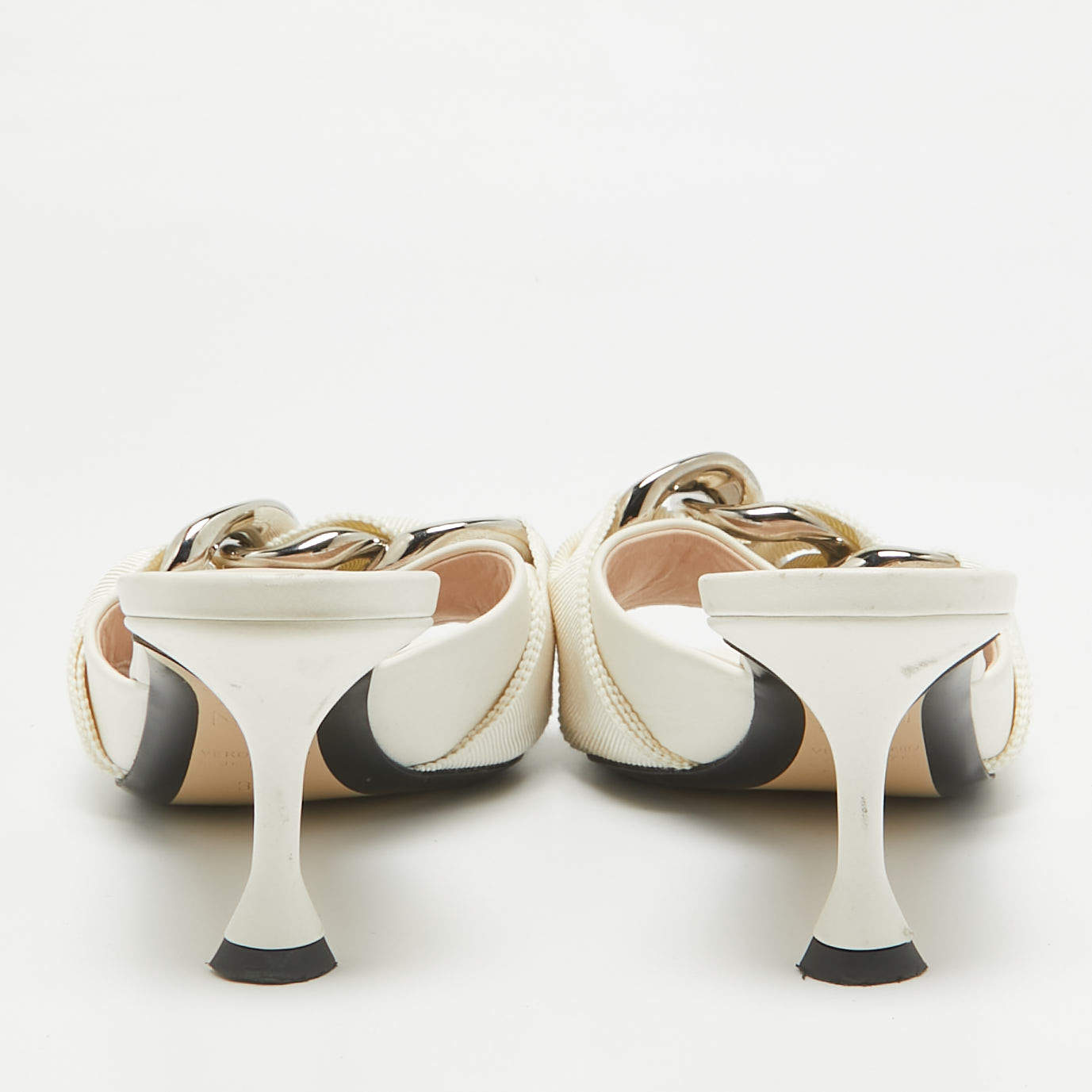 Pre Owned N21 White Leather Chain Slide Sandals Size 37
