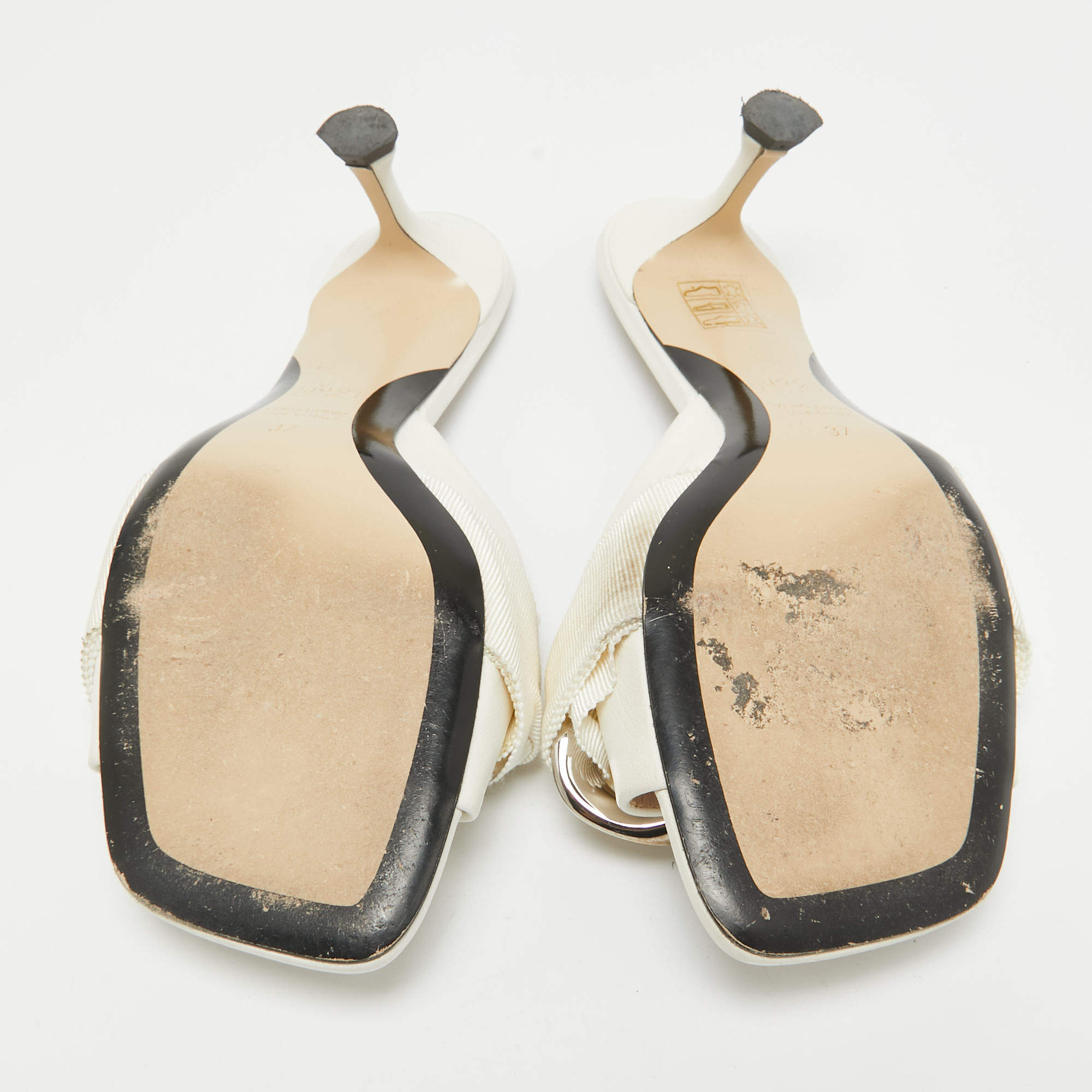 Pre Owned N21 White Leather Chain Slide Sandals Size 37