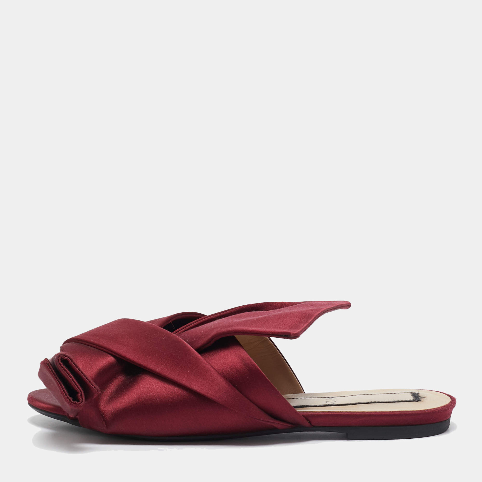 N°21 Burgundy Satin Knot Slide Flat Mules Size 40