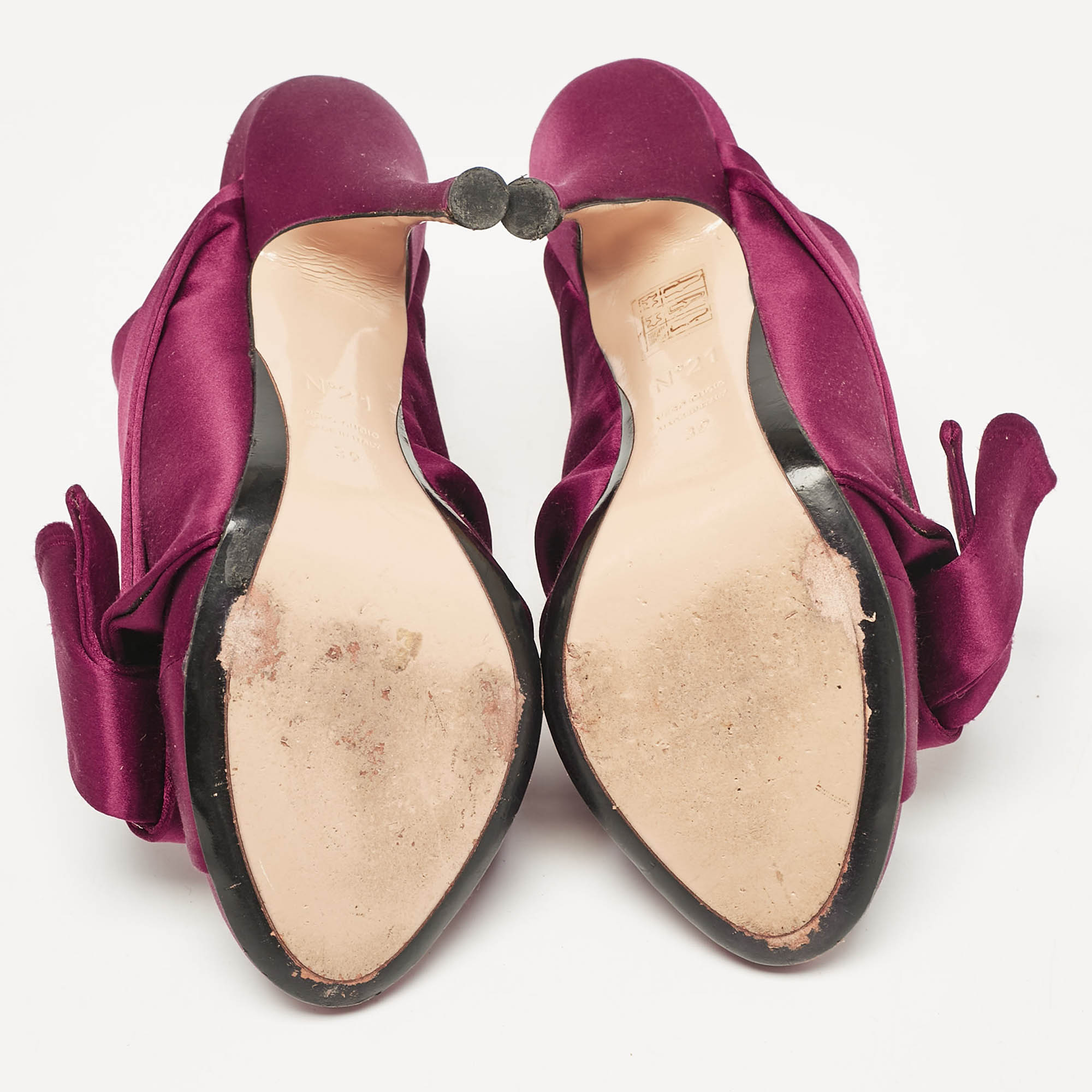 Pre Owned Nº21 Burgundy Satin Raso Knot Peep Toe Mules Size 39