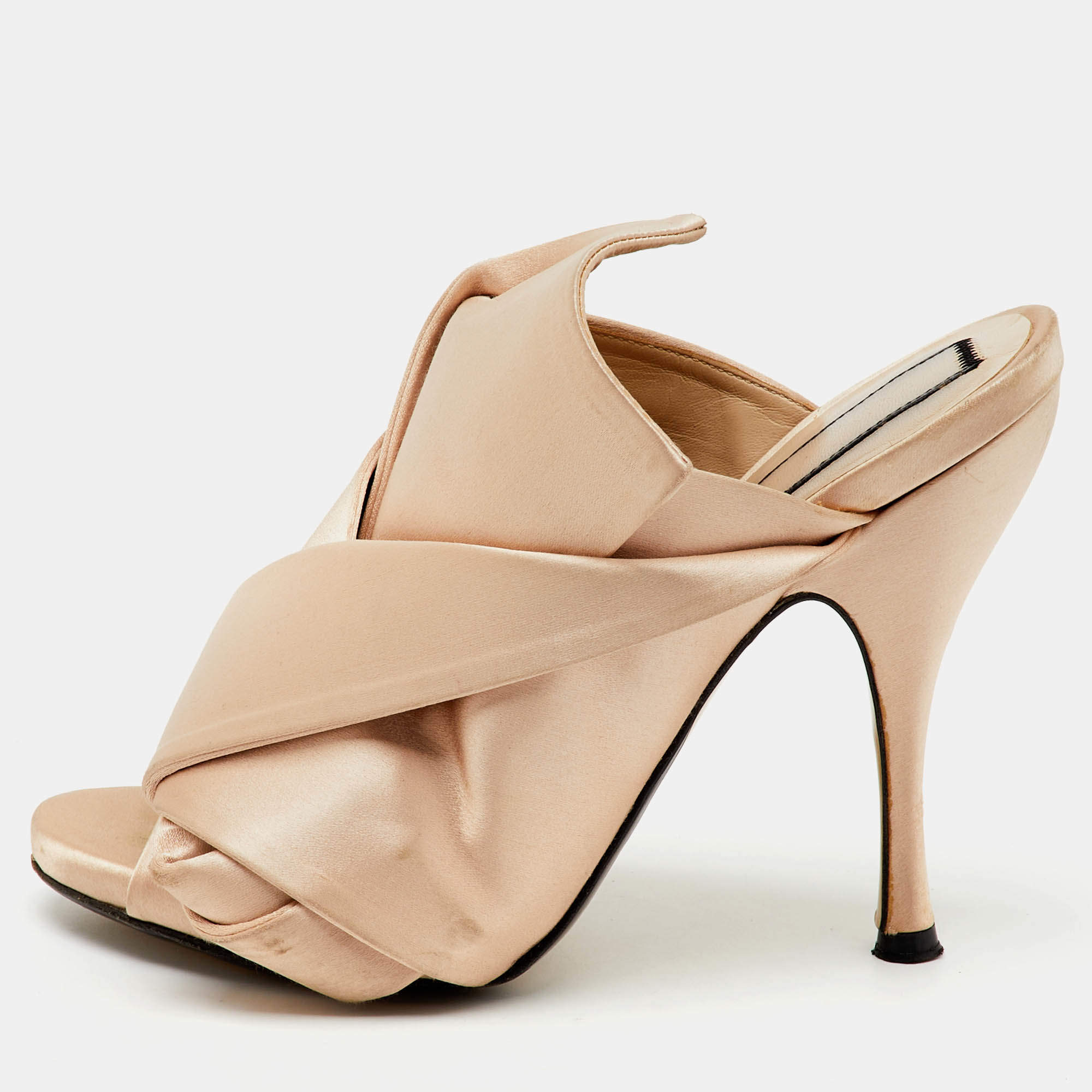 Nº21 Beige Satin Raso Knot Peep Toe Mules Size 37