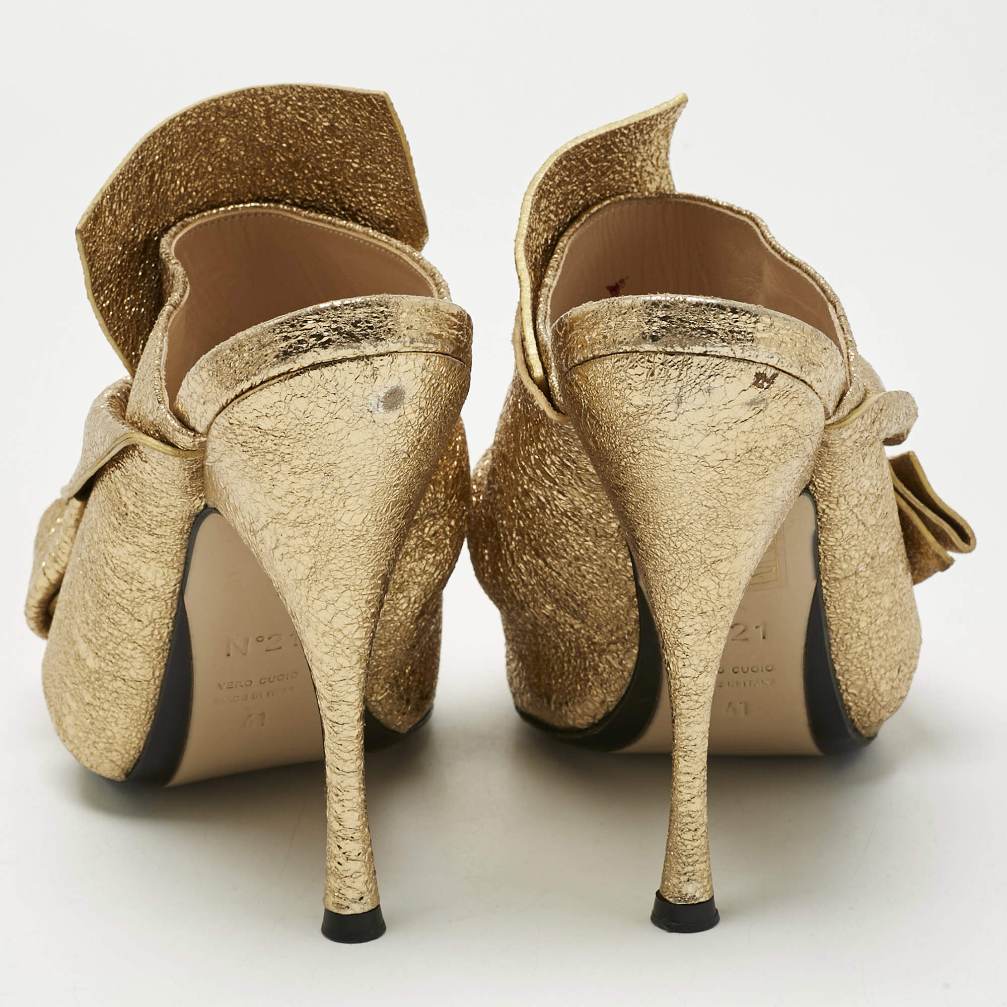 Pre Owned Nº21 Gold Leather Raso Knot Mules Size 41