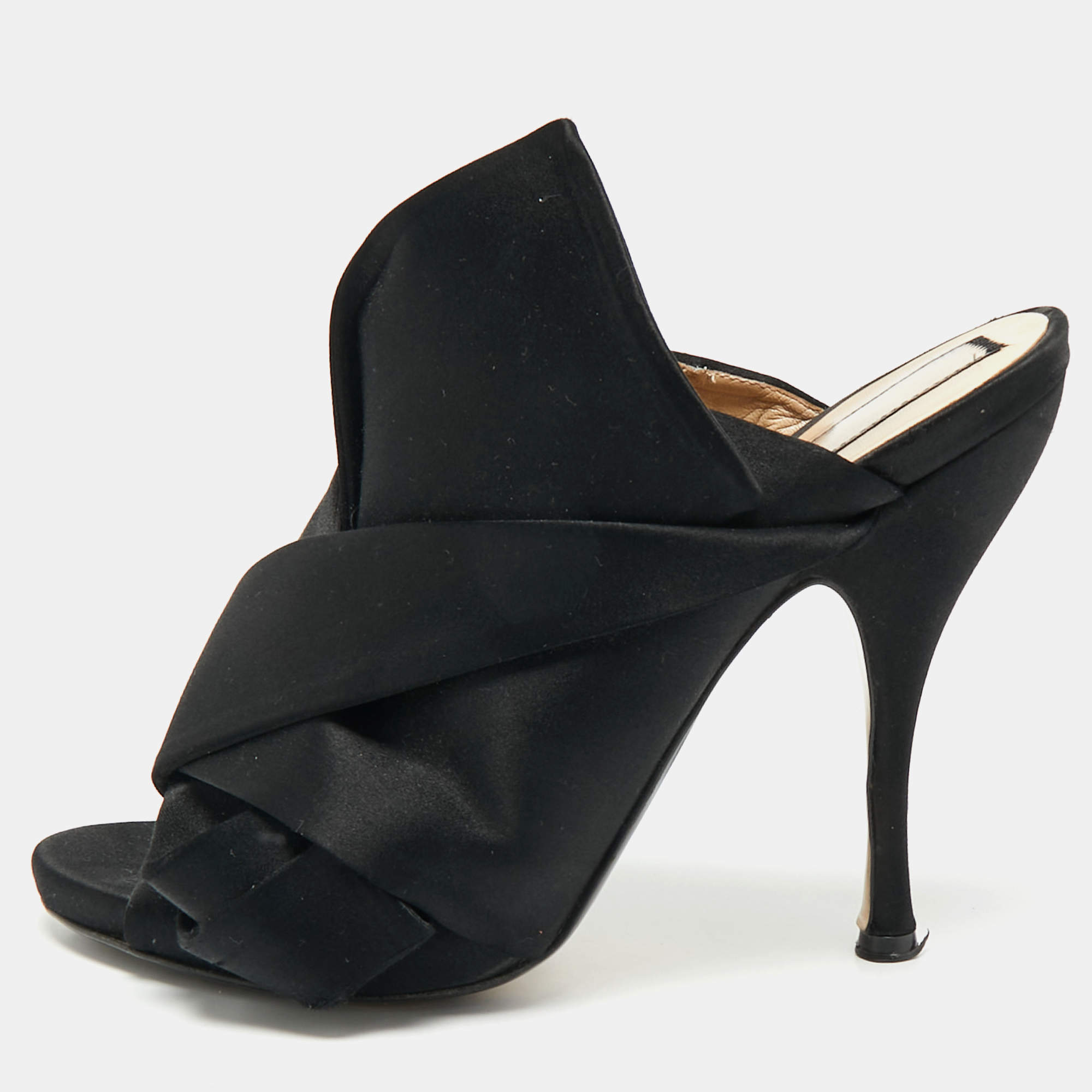 Pre Owned N°21 Black Satin Knot Mules Size 41
