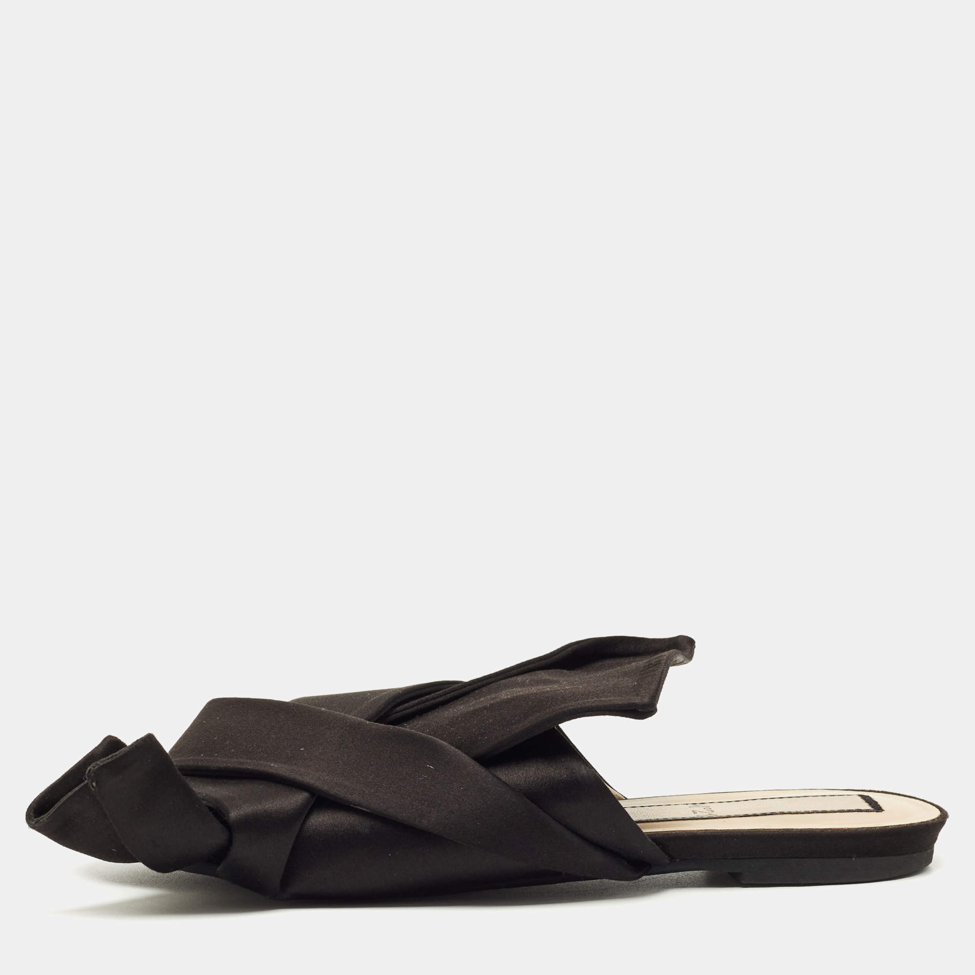 Pre Owned N21 Black Satin Knot Slide Sandals Size 39
