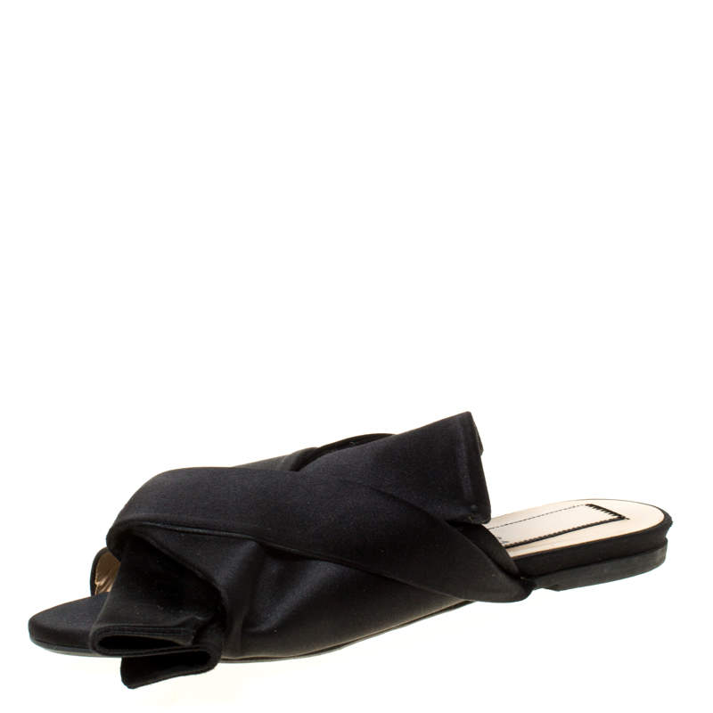 N21 Black Satin Knot Flat Mules Size 35.5