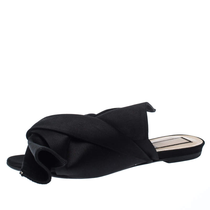 N21 Black Satin Knot Flat Mules Size 37.5