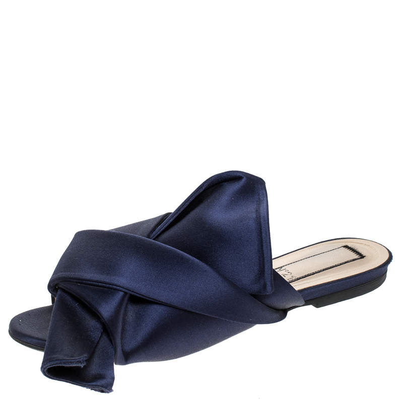 N21 Blue Satin Knot Embellished Mules Size 37