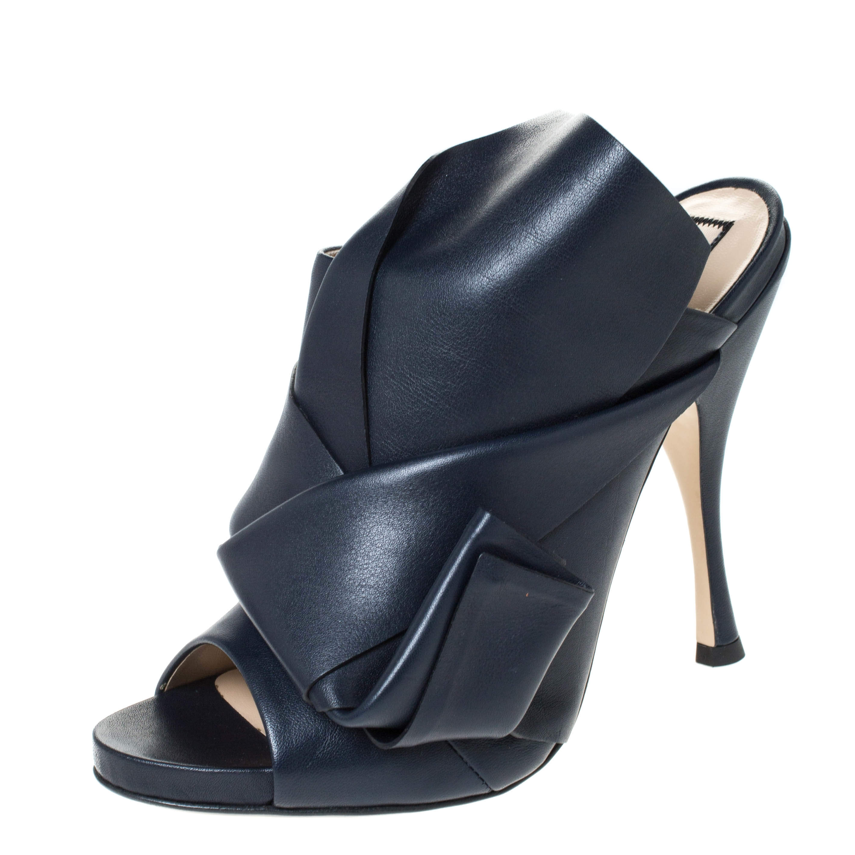 N°21 Black Leather Ronny Pleated Mules 