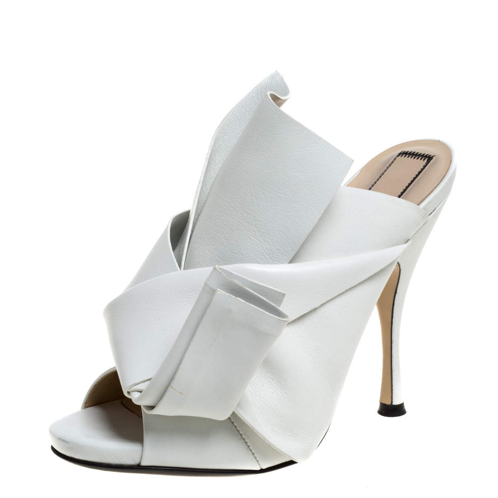 N°21 White Leather Ronny Pleated Mules Size 38