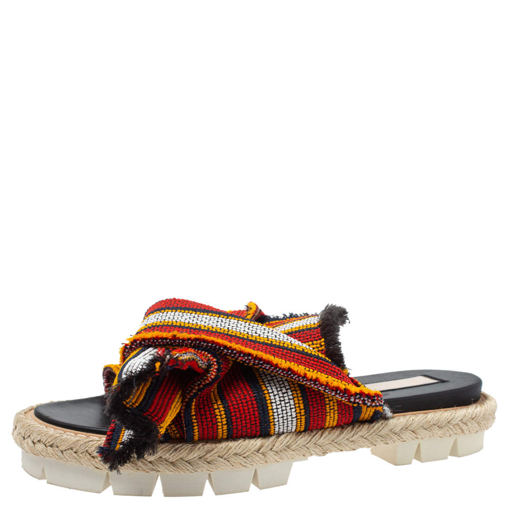 N°21 Multicolor Fabric Knotted Slide Flat Sandals Size 38