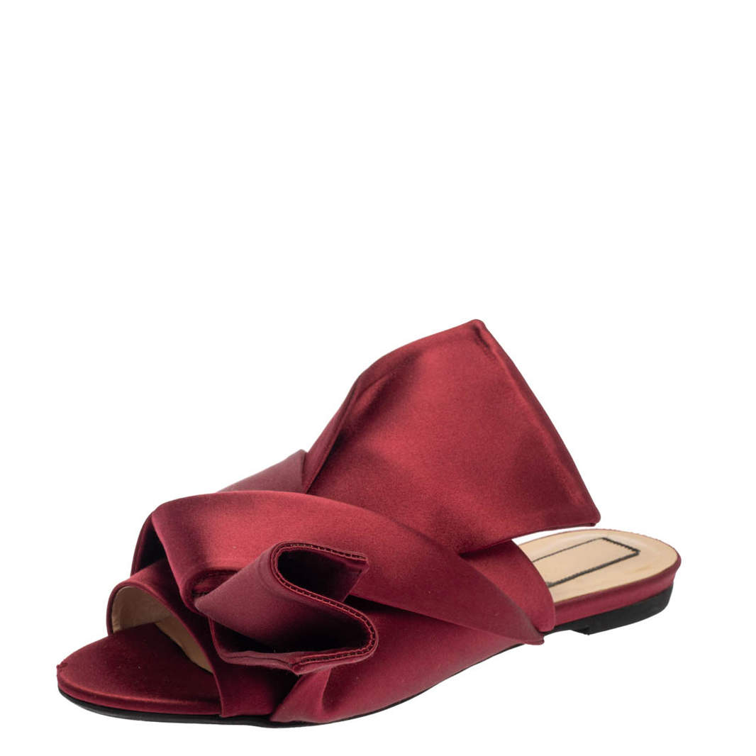 Pre Owned N21 Burgundy Satin Knotted Flats Size 39
