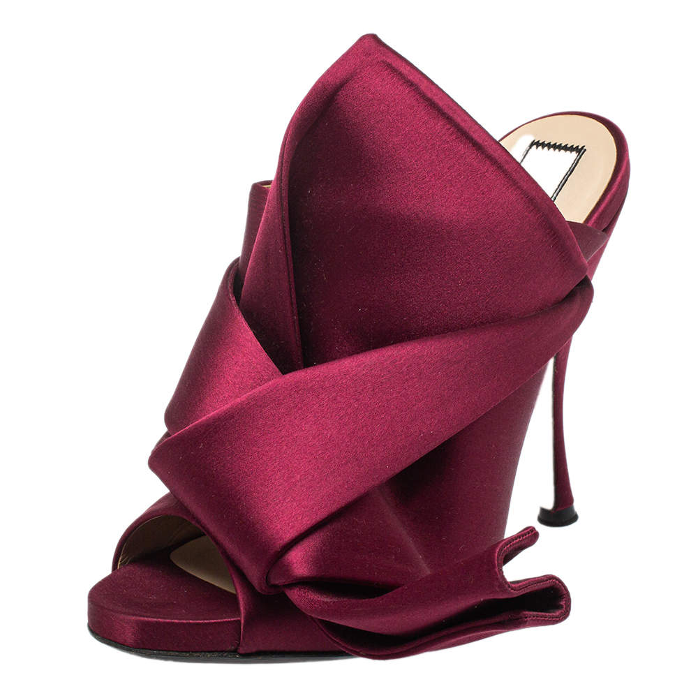 N°21 Burgundy Satin Ronny Pleated Mules Size 37