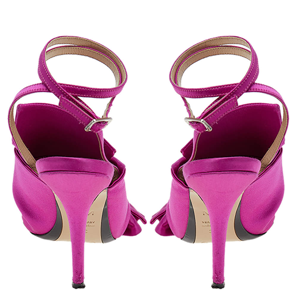 Pre Owned N21 Pink Satin Raso Knot Ankle Wrap Sandals Size 37