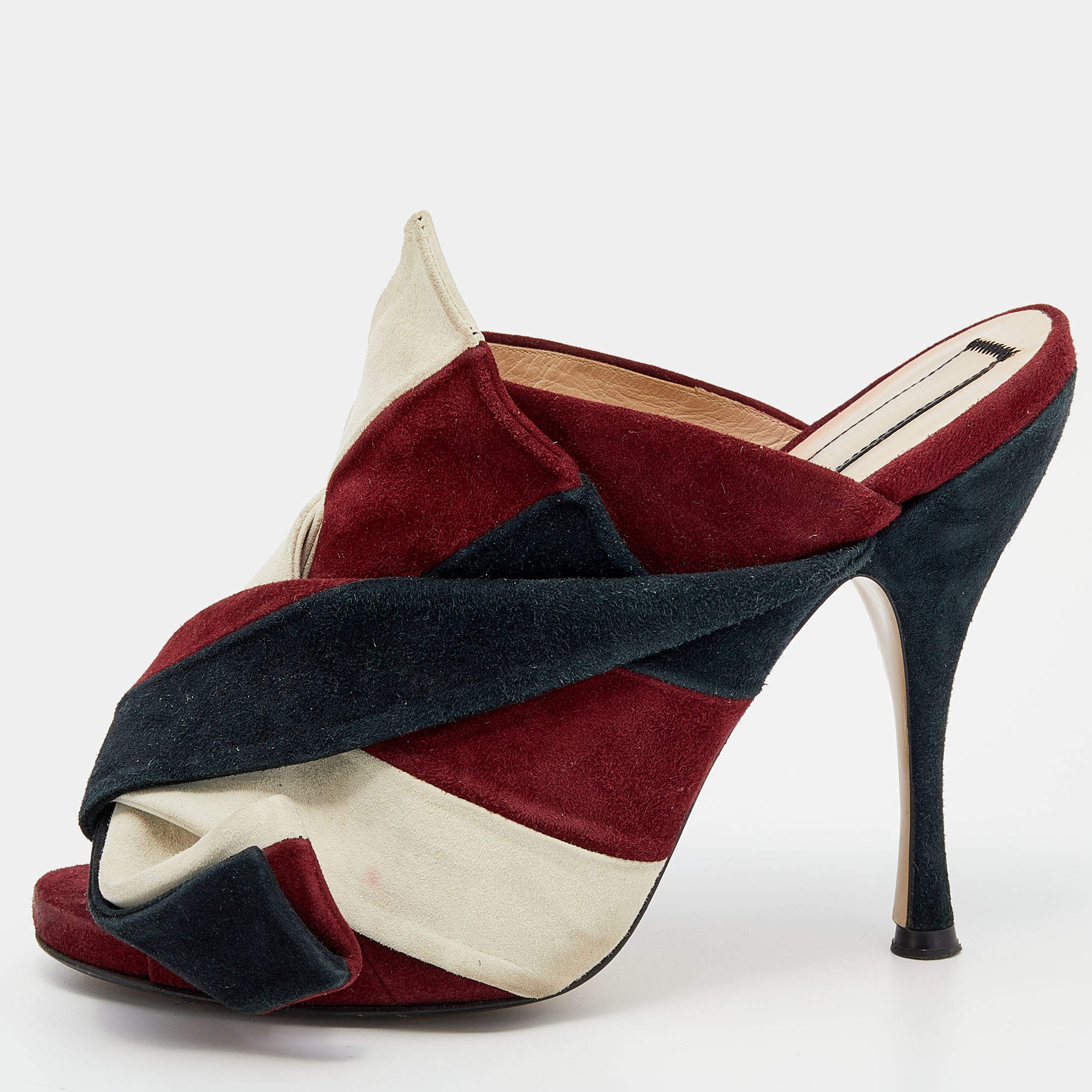 Pre Owned N21 Multicolor Suede Ronny Pleated Mules Size 39