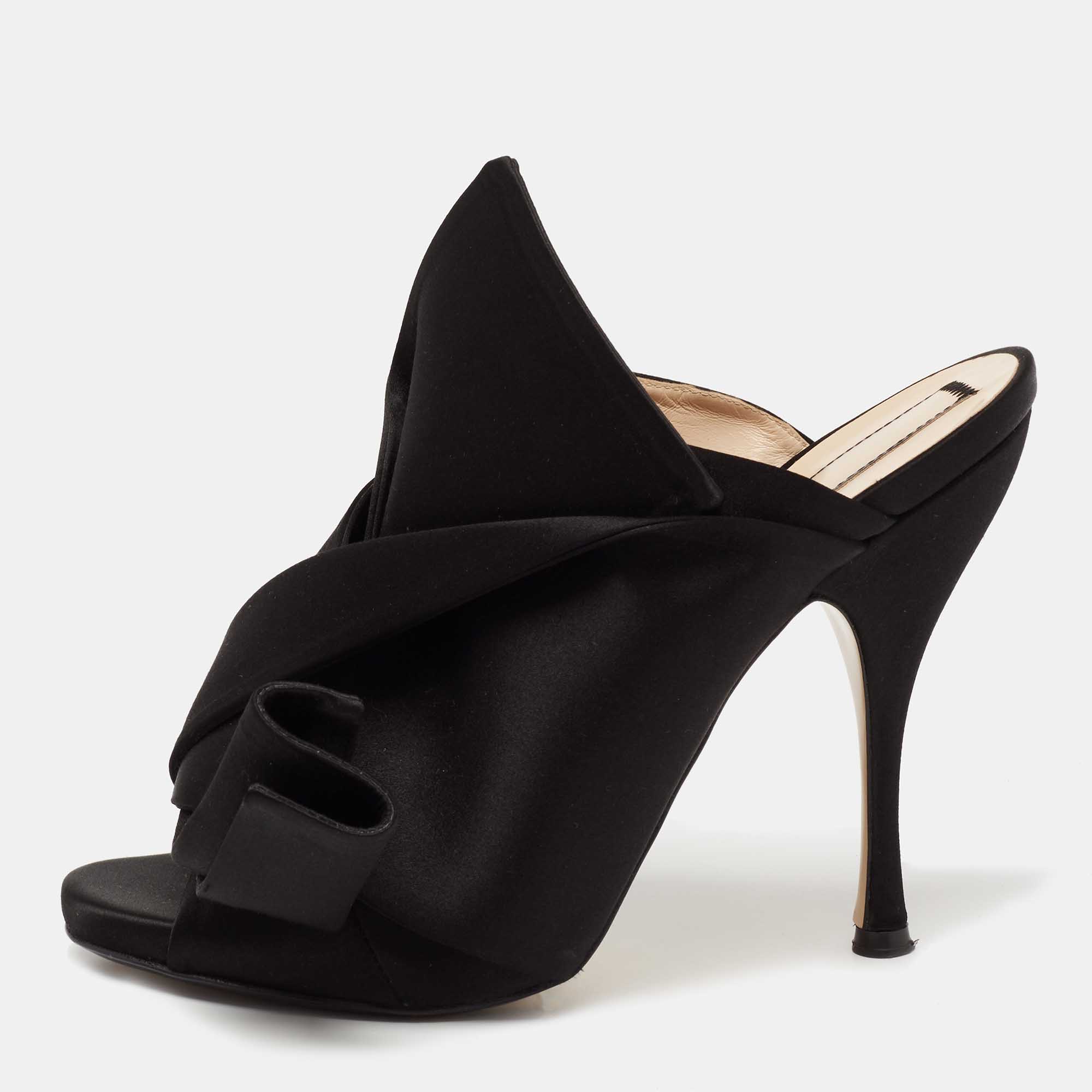 مملوكة مسبقًا حذاء مولز N°21 روني ساتان أزرق مطوي مقاس 37