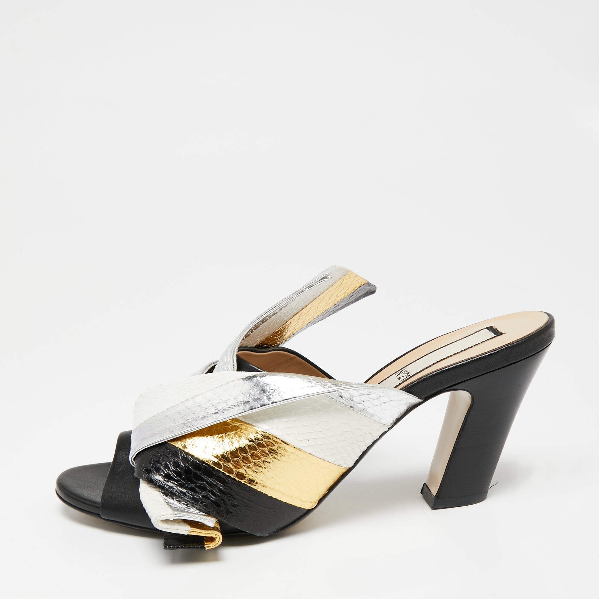 Pre Owned Nº21 Multicolor Python And Leather Knot Mule Size 41