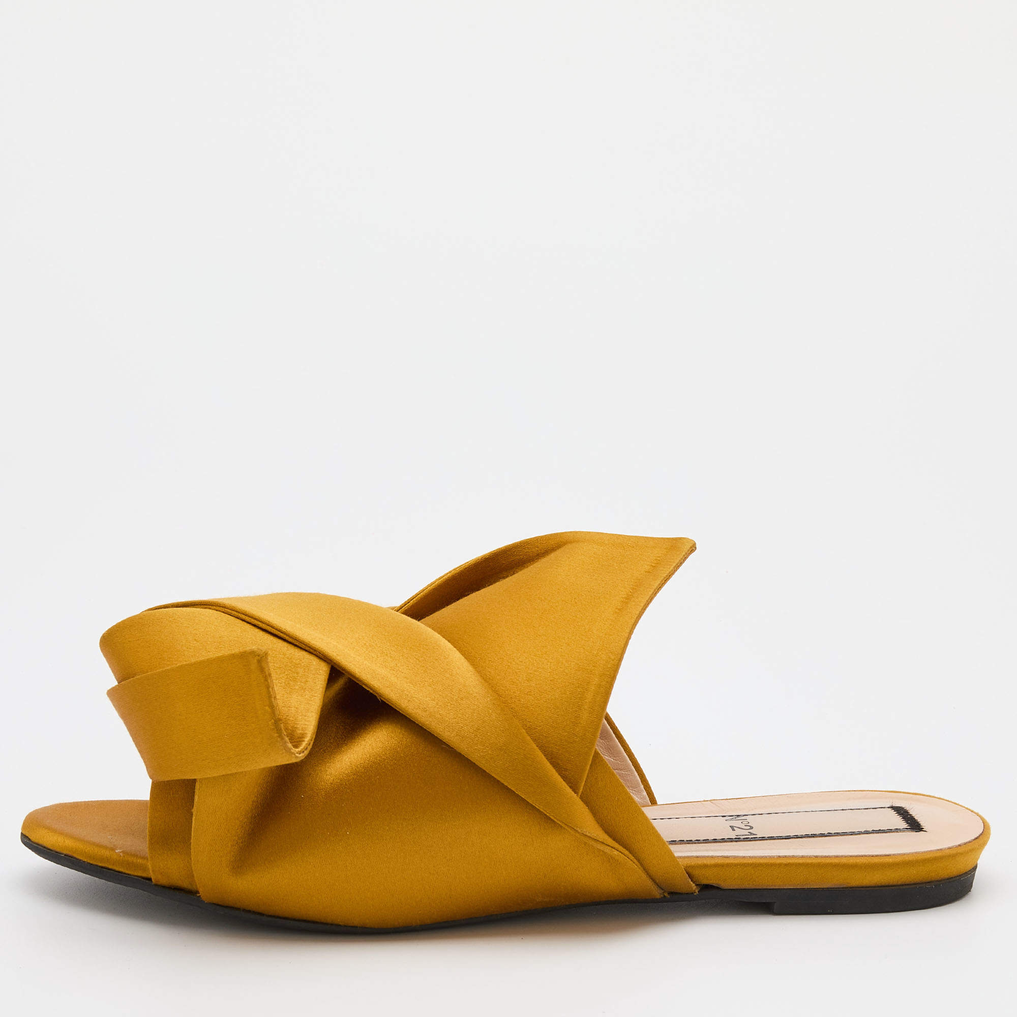  Nº21 Yellow Satin Raso Knot Peep Toe Flat Slide Mules Size 40