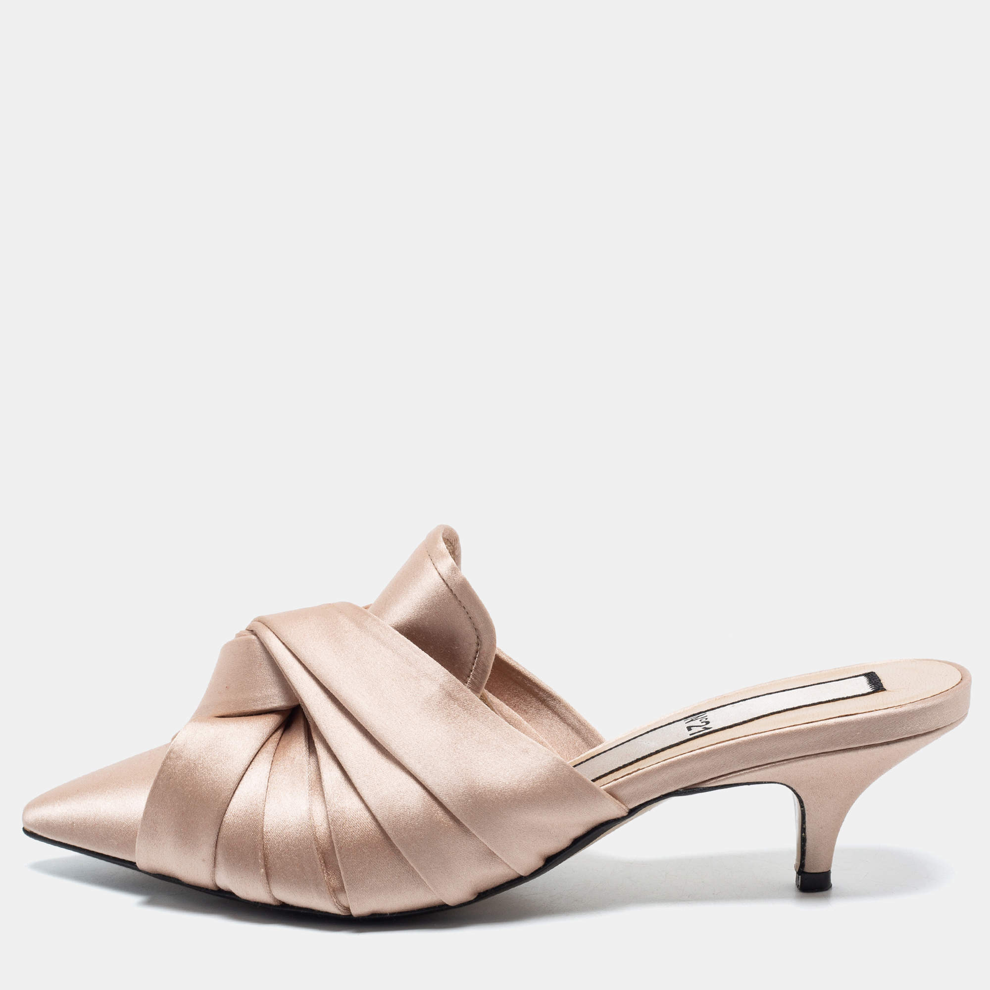 Nº21 Cream Satin Knotted Slide Mules Size 38