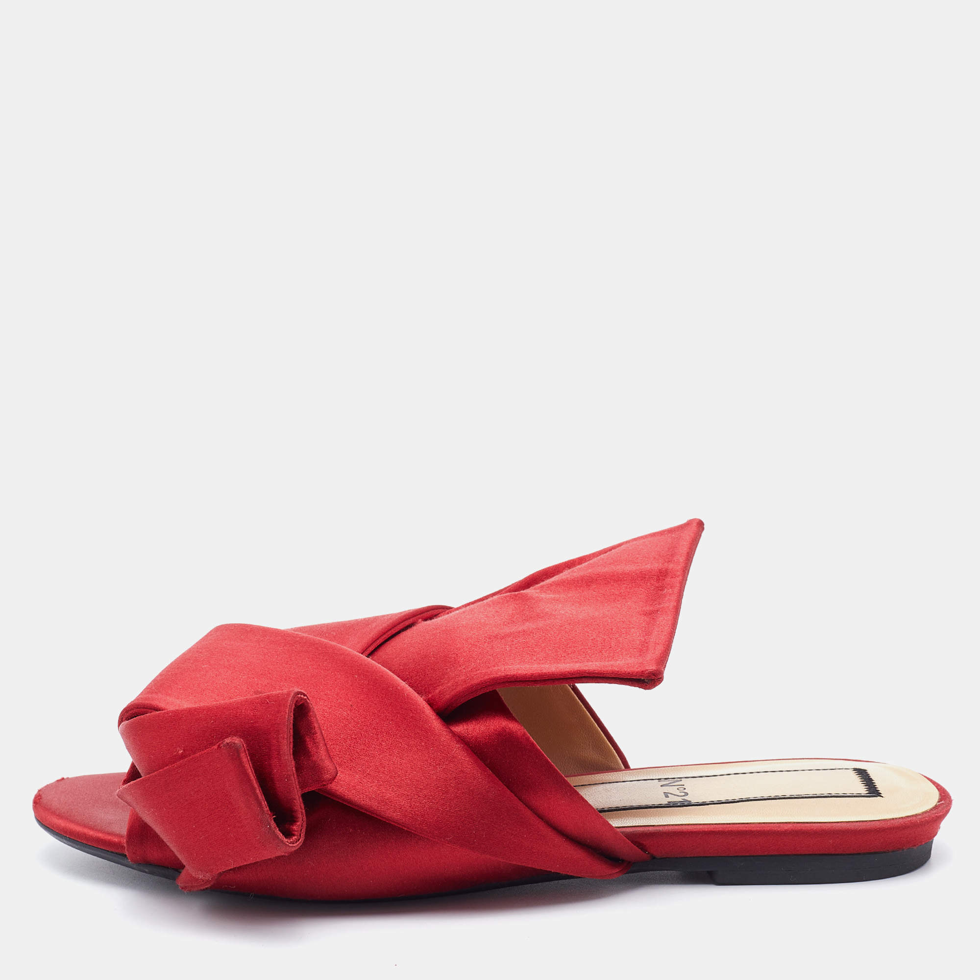N21 Red Satin Raso Knot Flat Slides Size 37