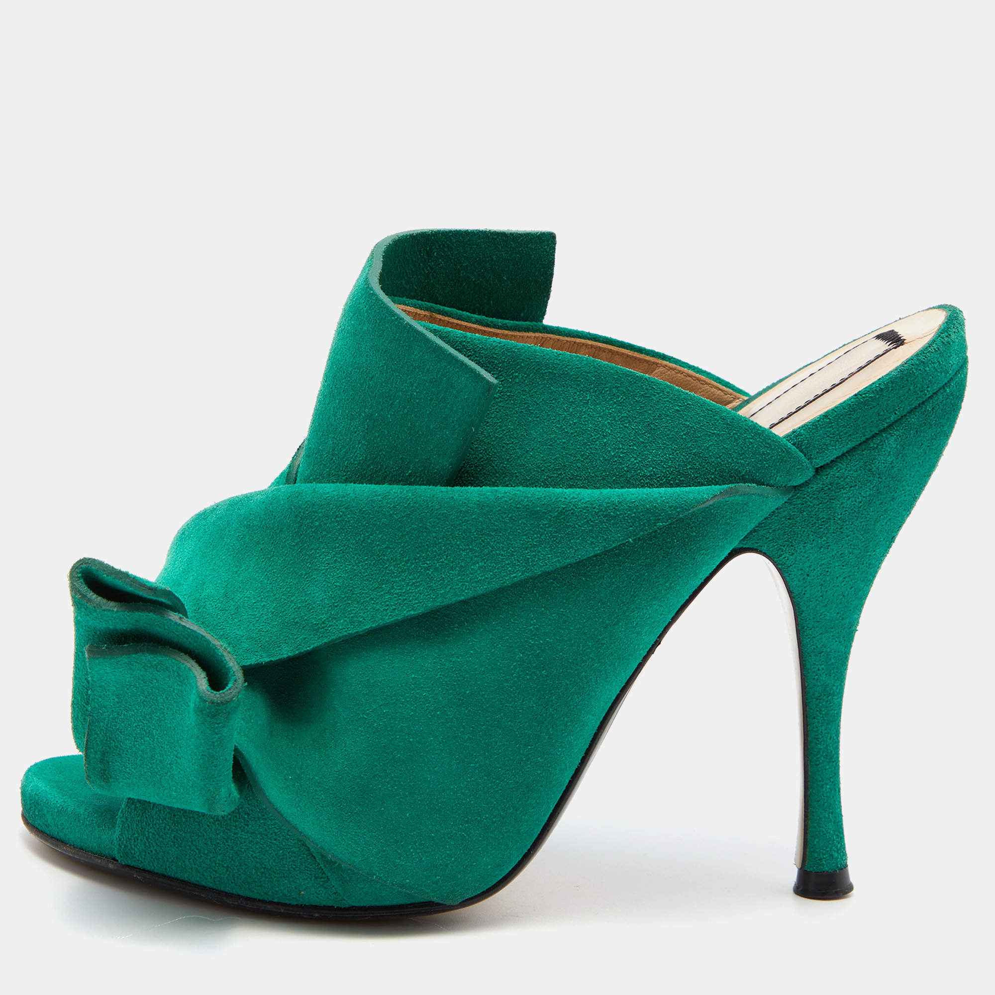 Nº21 Green Suede Raso Knotted Mules Size 37
