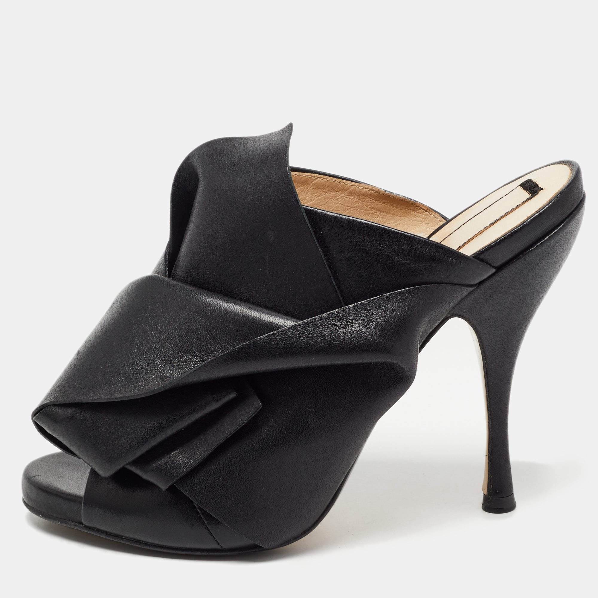 N21 Black Leather Raso Knot Mules Size 37